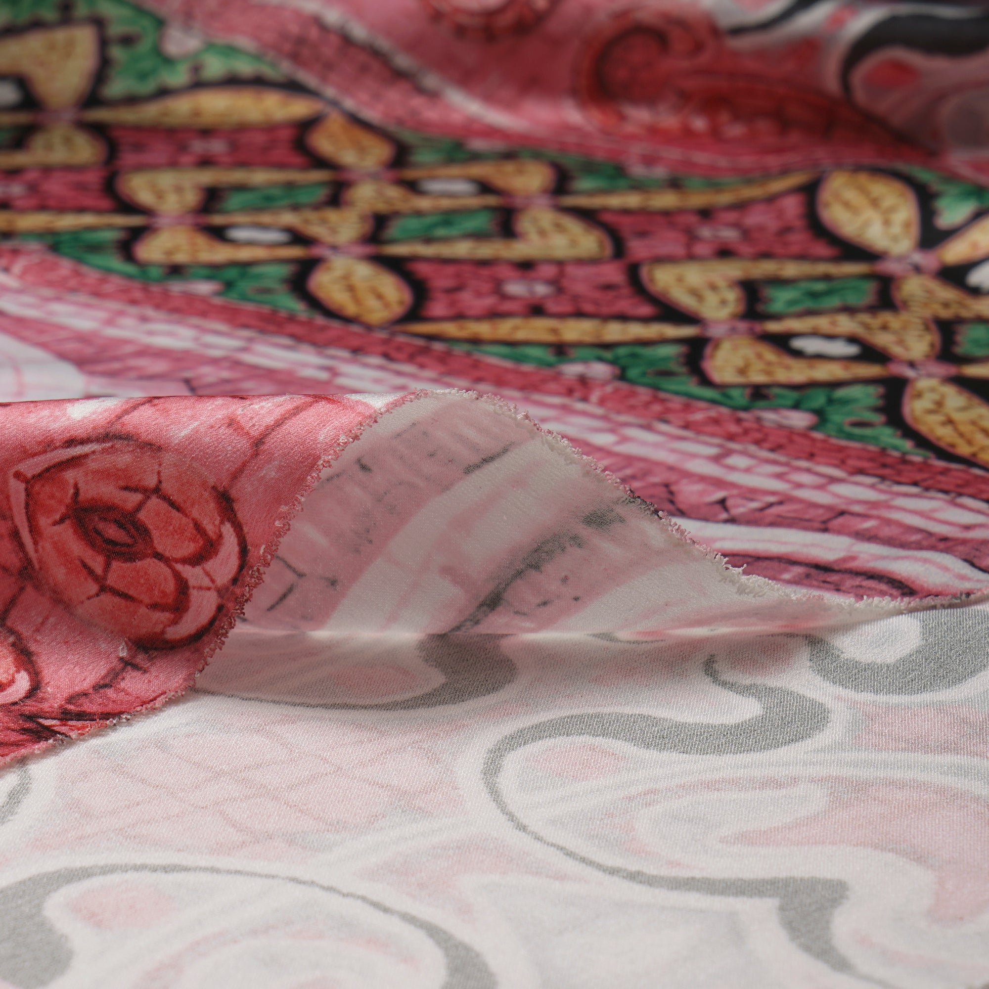 Multi Color Floral Pattern Printed Satin Fabric