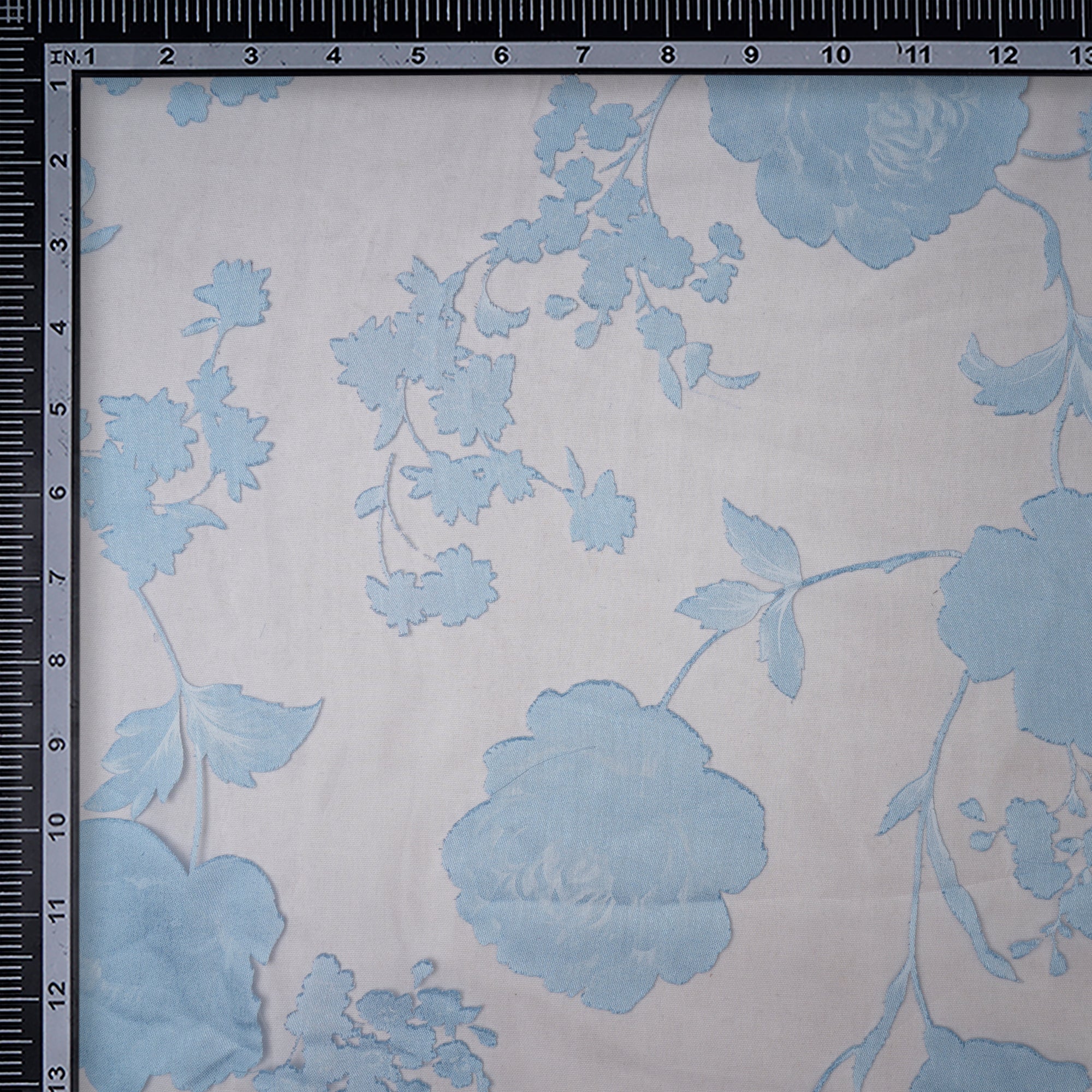 Powder Blue-White Floral Pattern Brasso Organza Fabric