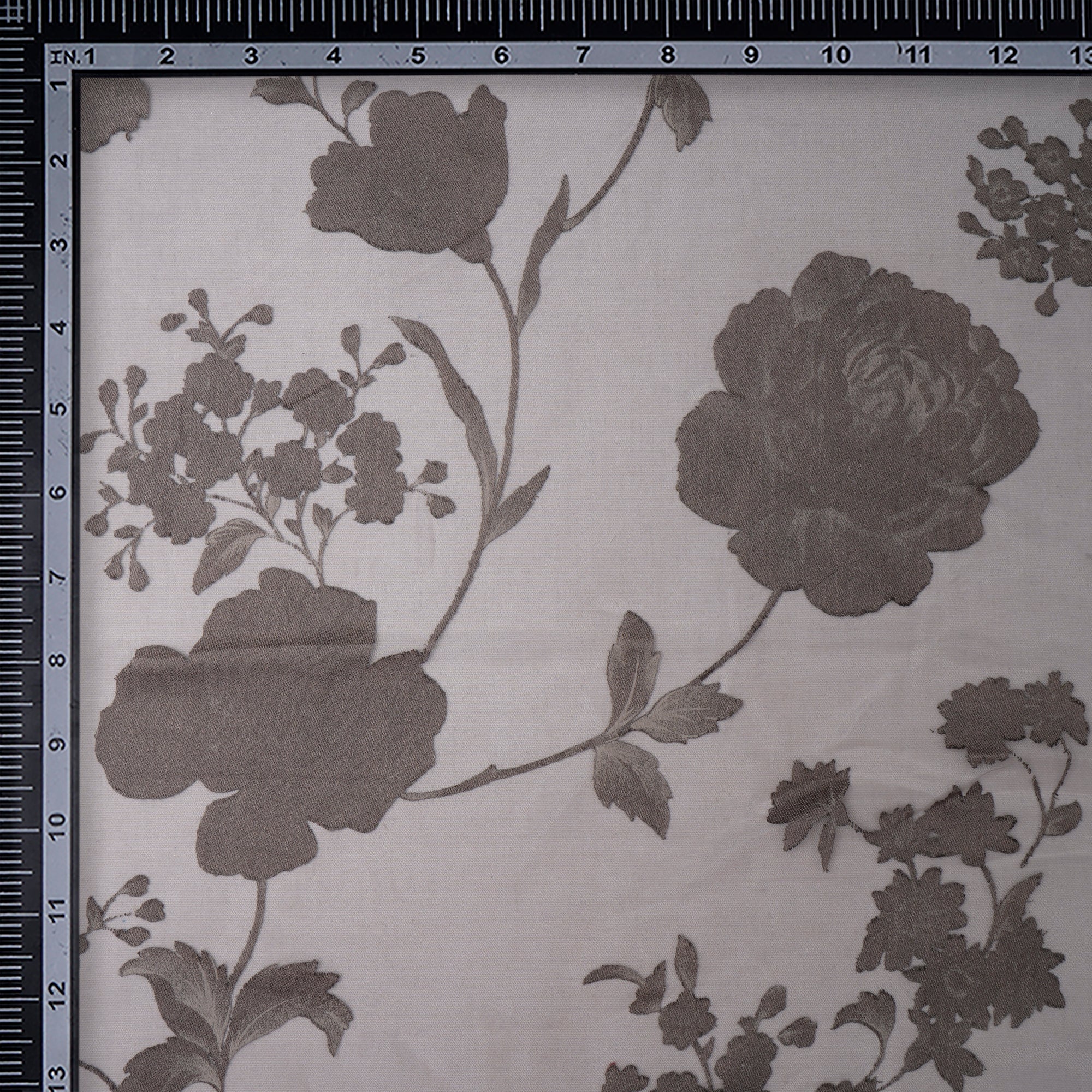 Pure Cashmere-White Floral Pattern Brasso Organza Fabric