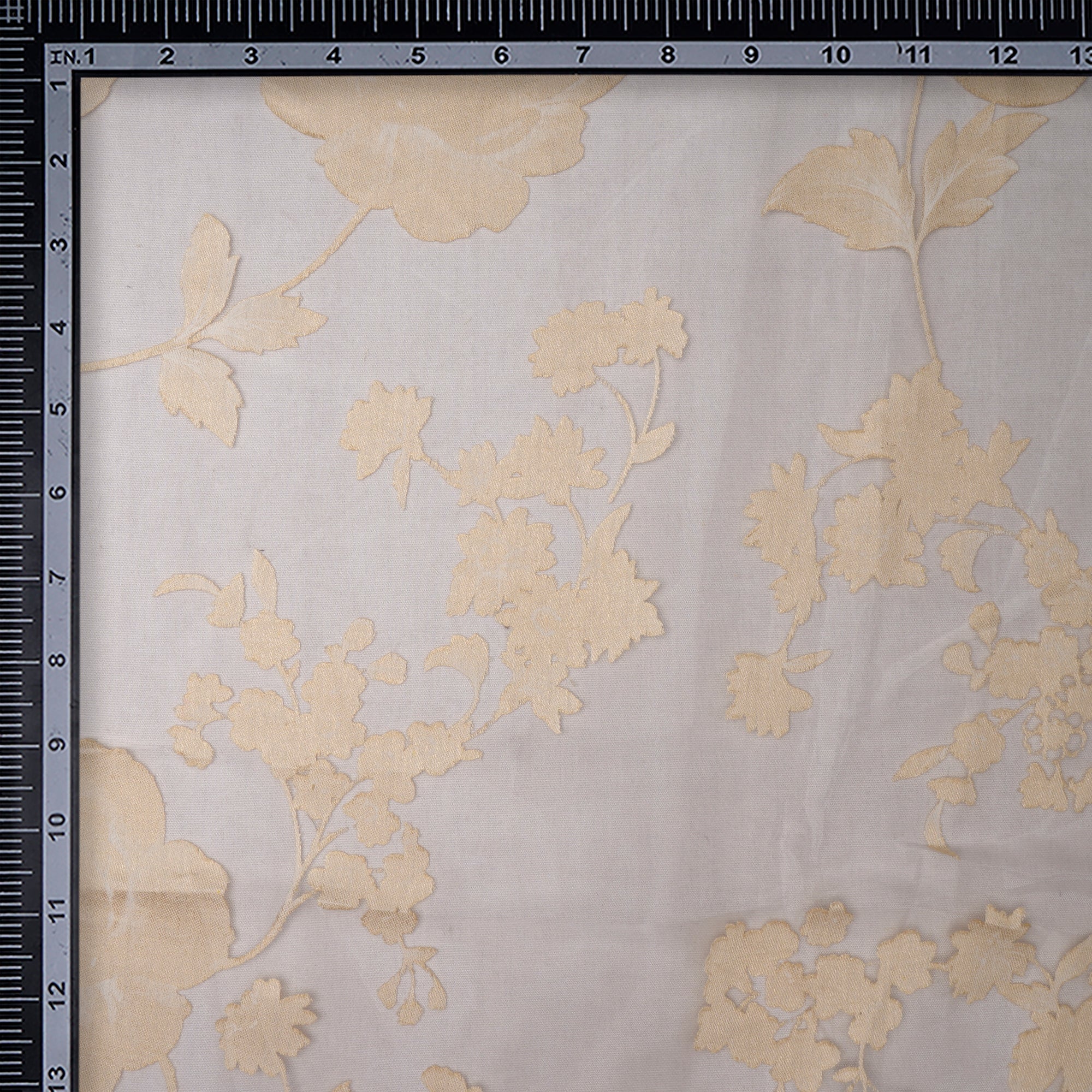 Cream-White Floral Pattern Brasso Organza Fabric