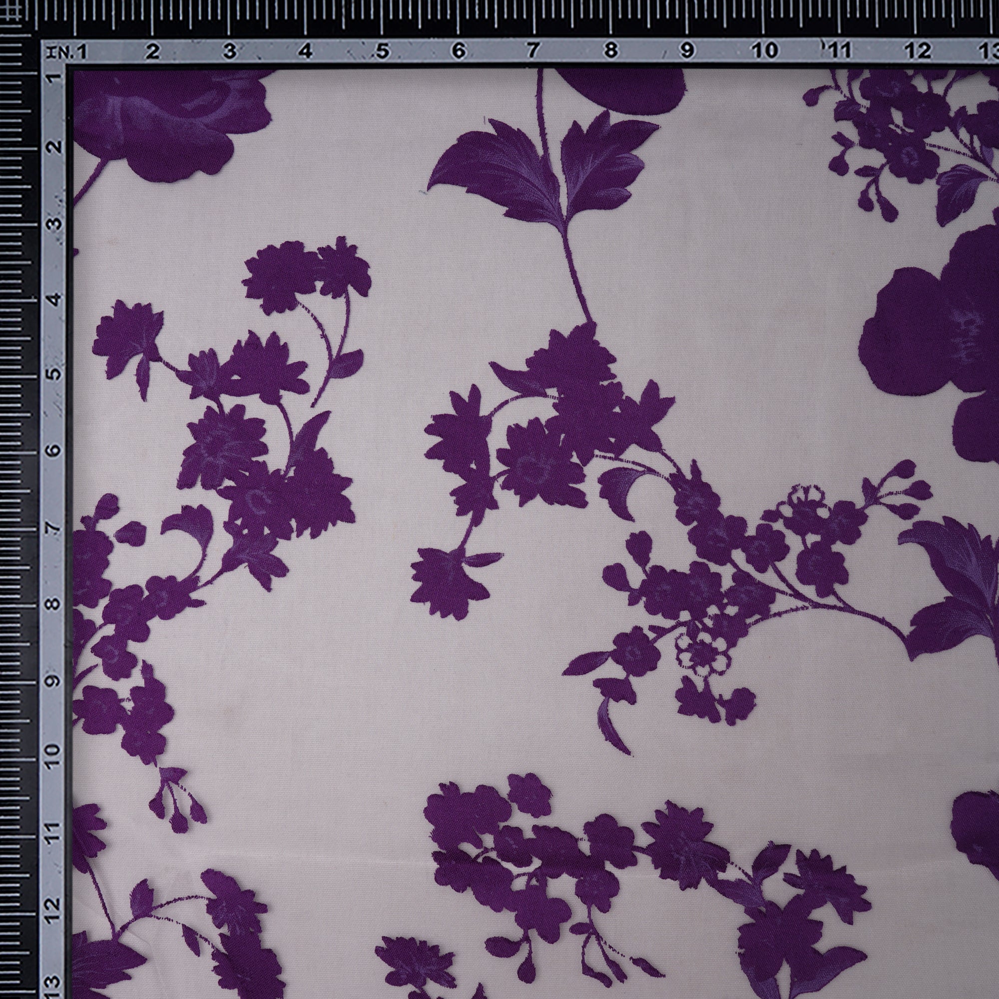 Dewberry-White Floral Pattern Brasso Organza Fabric