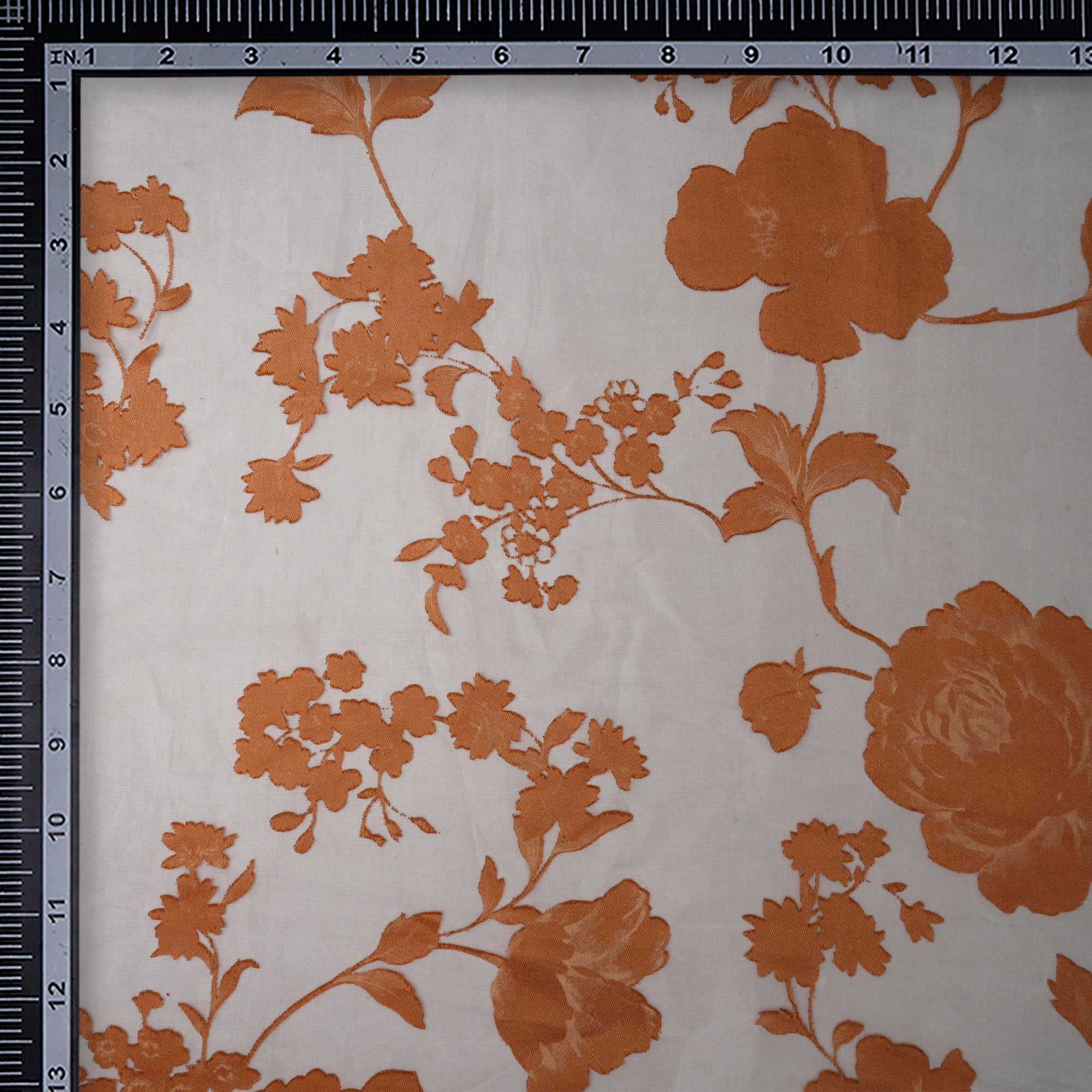 Caramel-White Floral Pattern Brasso Organza Fabric