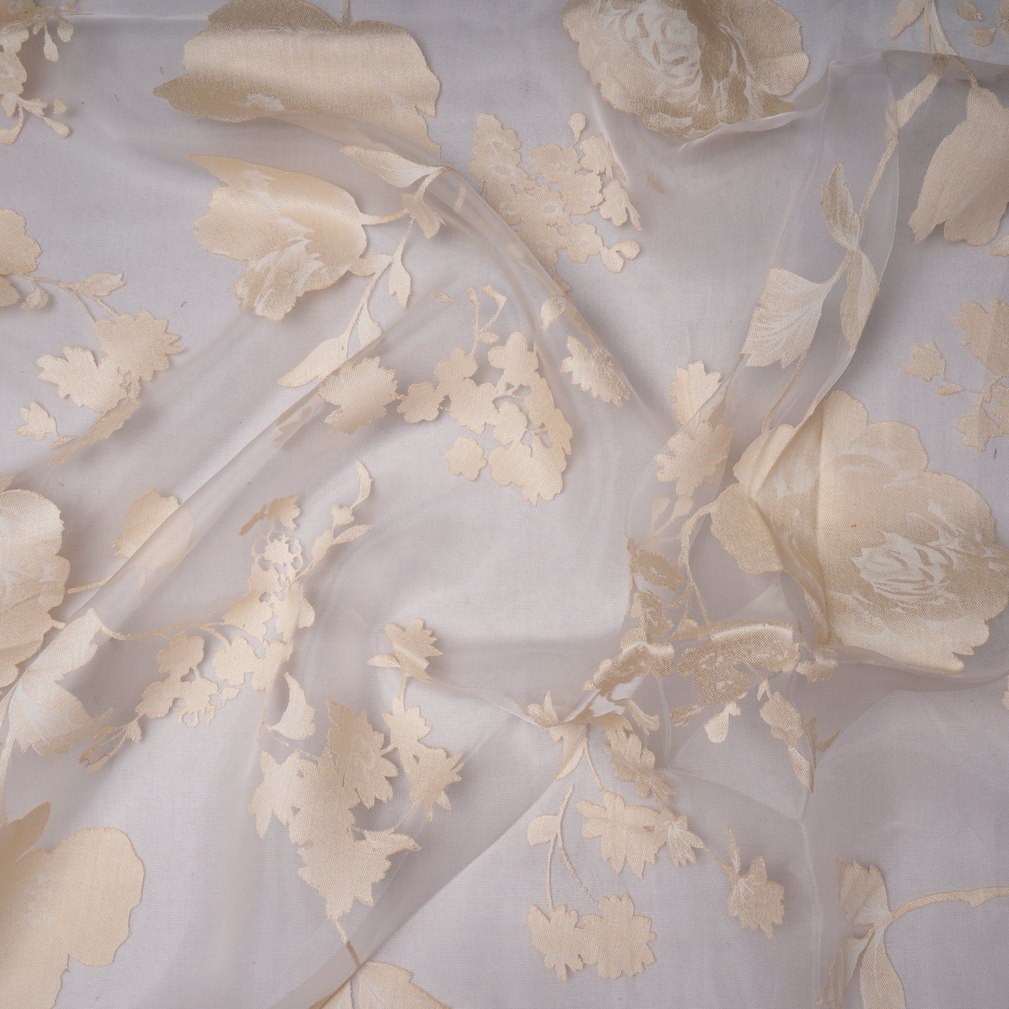 Cream-White Floral Pattern Brasso Organza Fabric