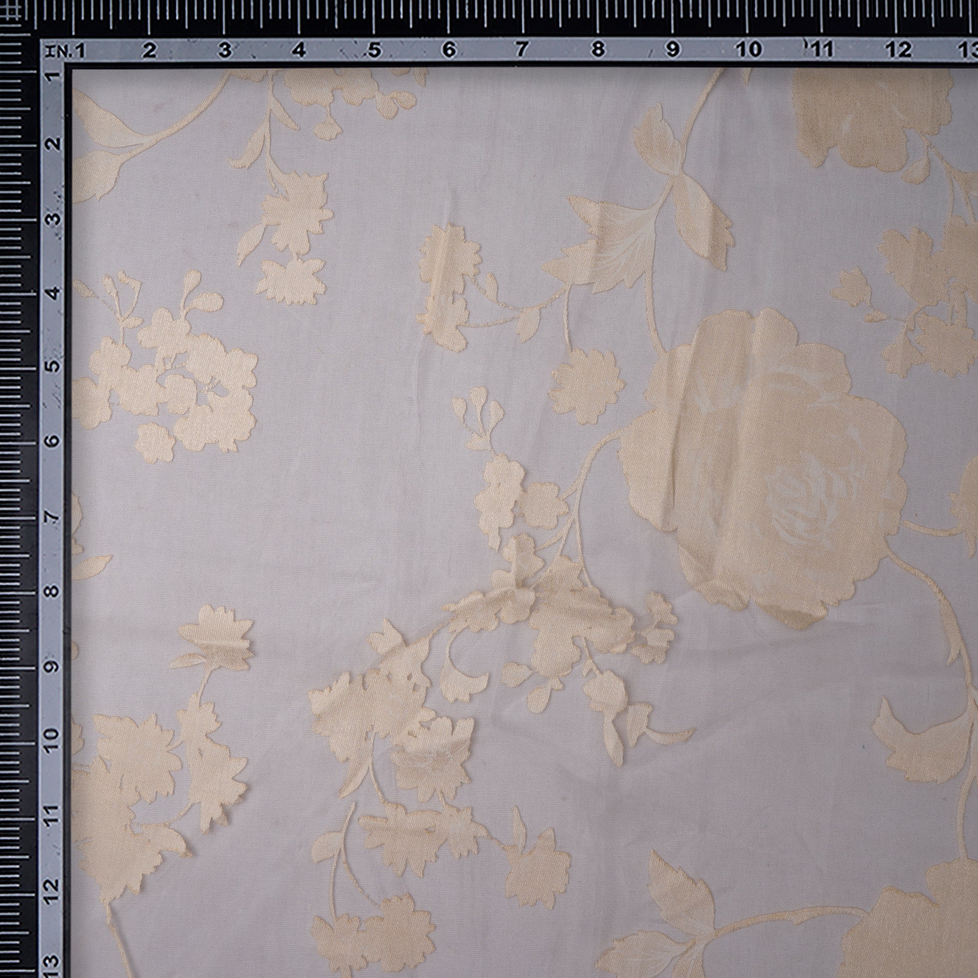 Cream-White Floral Pattern Brasso Organza Fabric