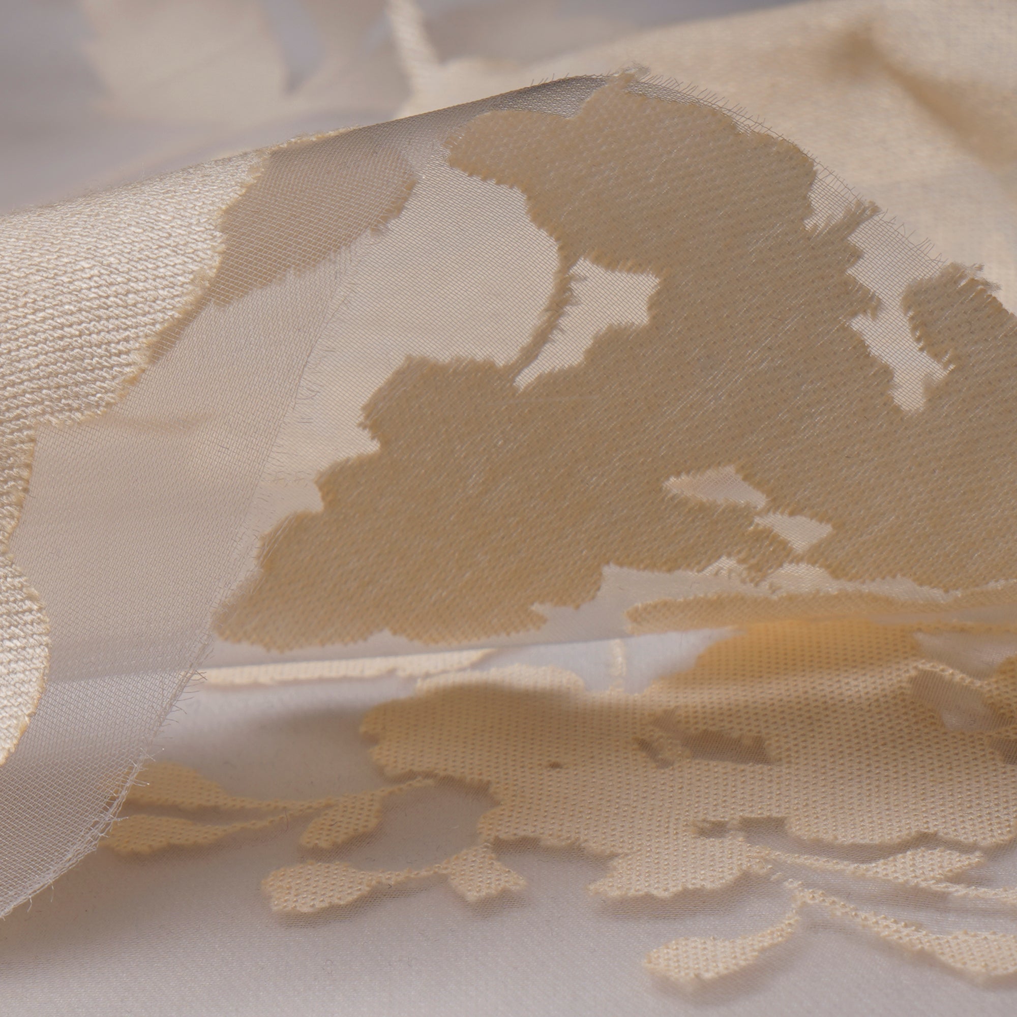 Cream-White Floral Pattern Brasso Organza Fabric