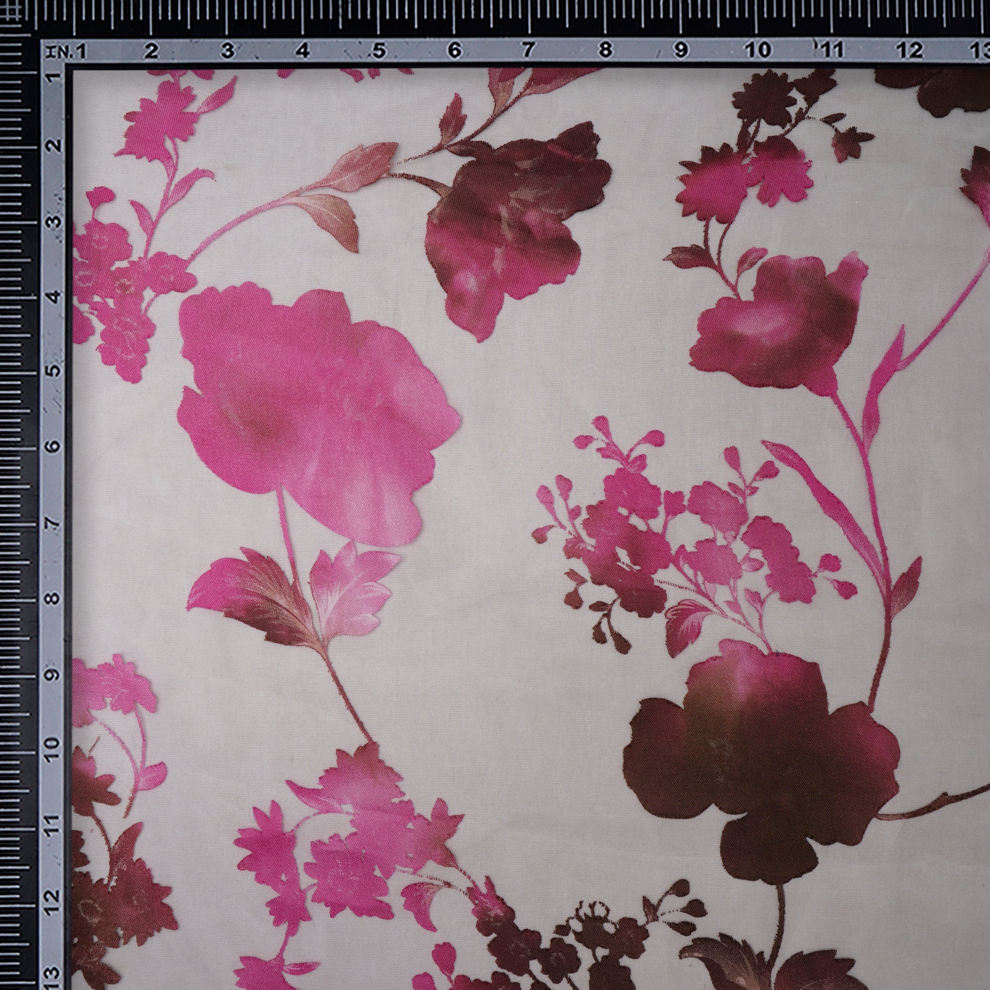 Baby Pink-White Floral Pattern Brasso Organza Fabric