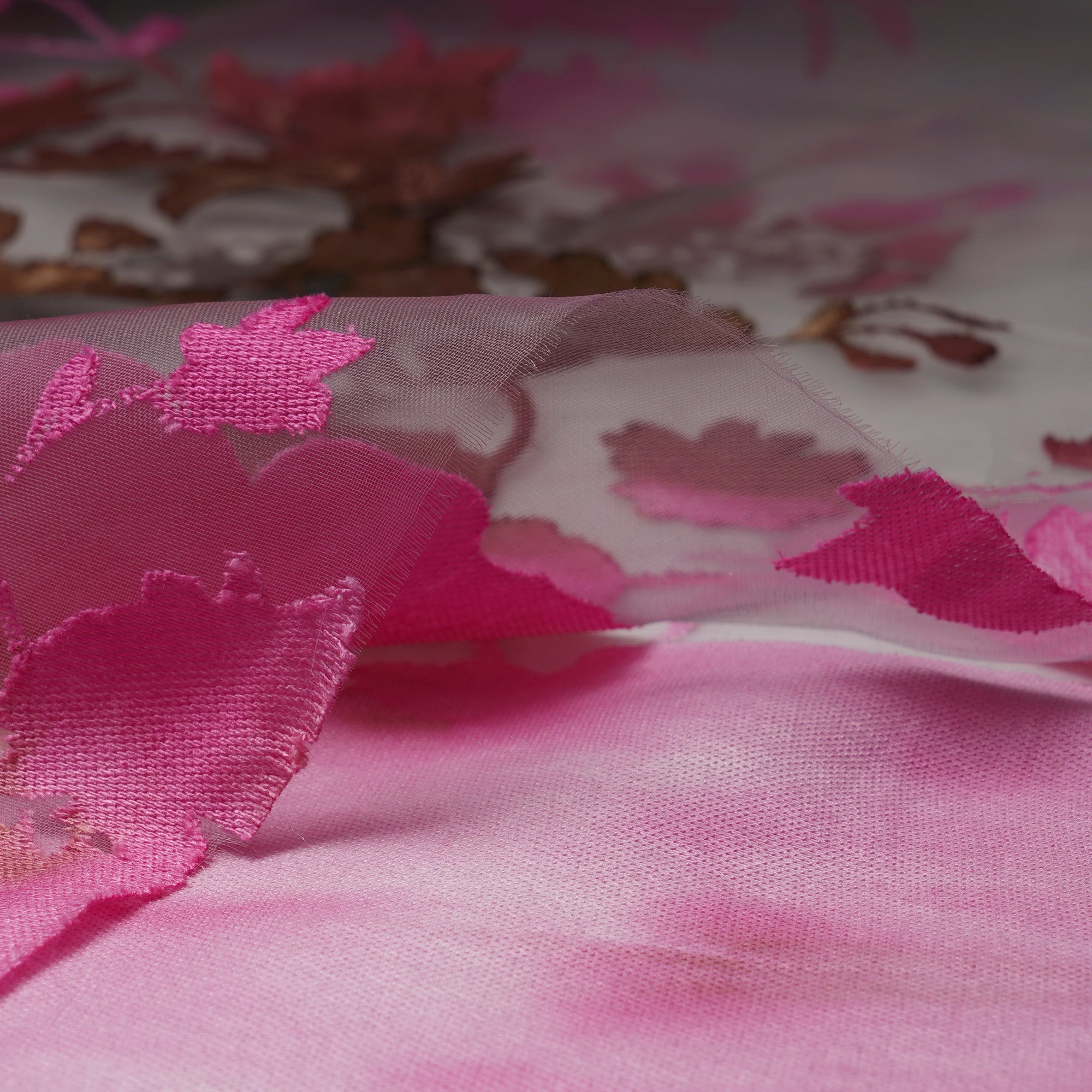 Baby Pink-White Floral Pattern Brasso Organza Fabric