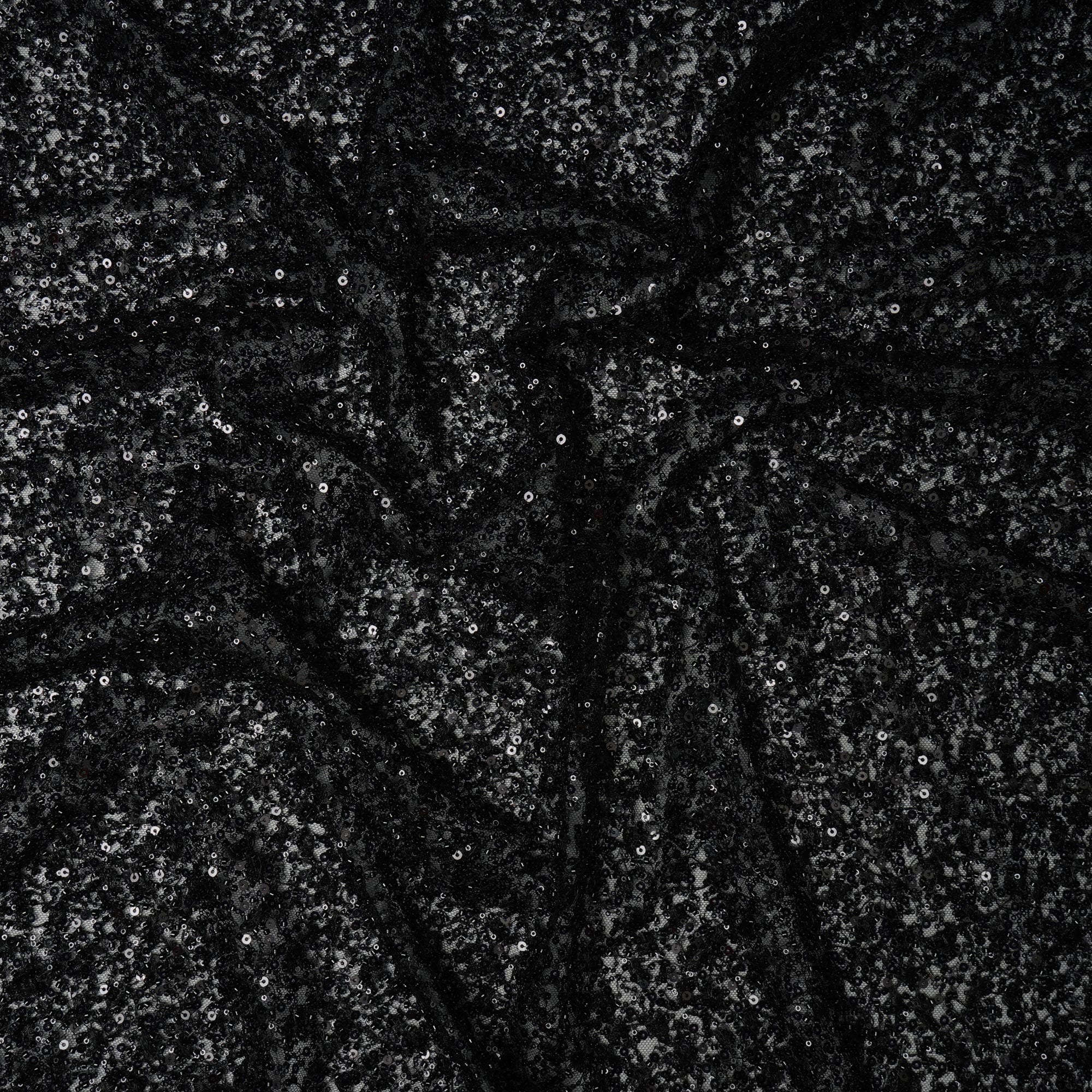 Black All Over Pattern Sequence & Beeds Embroidered Fabric