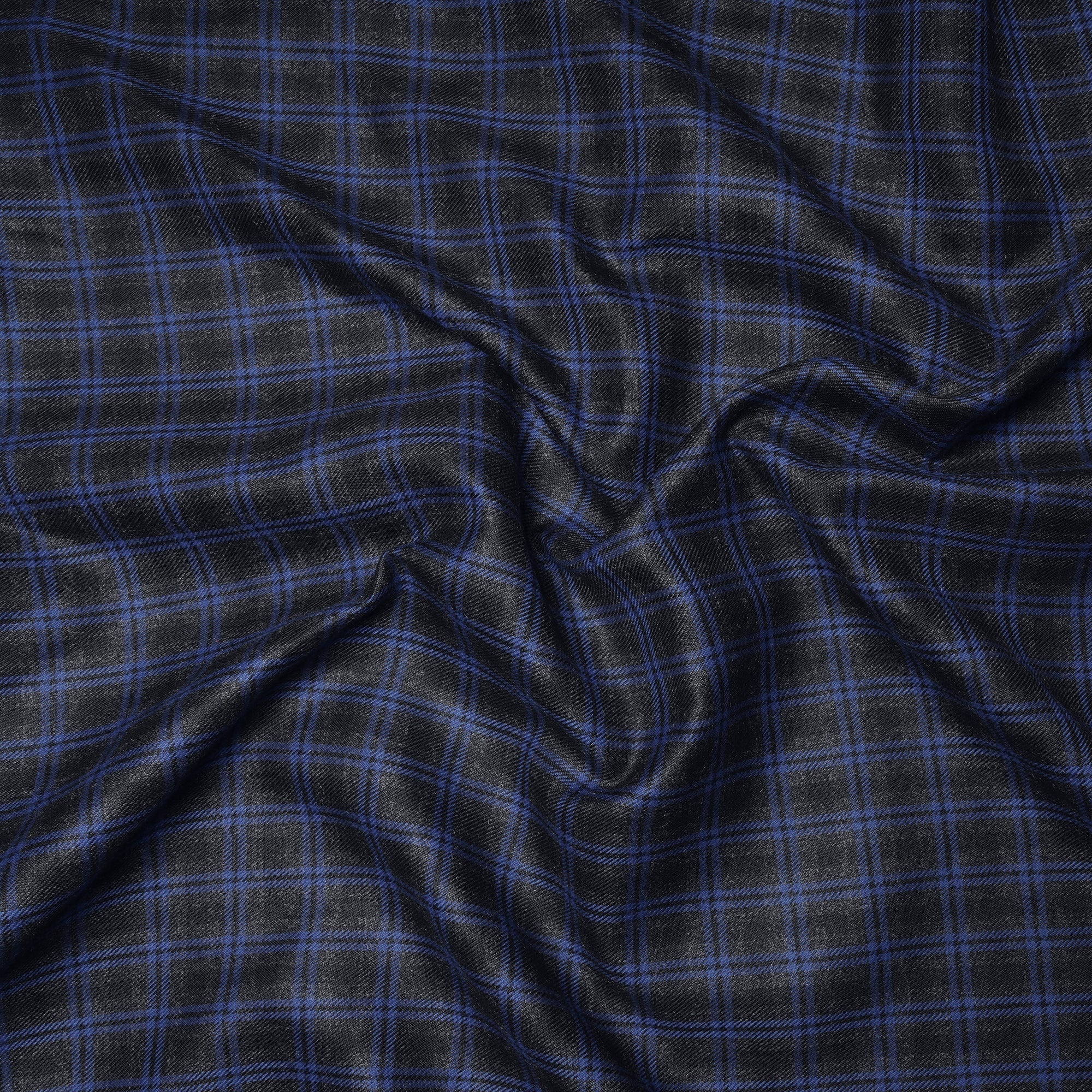 Black Check Pattern Woolen Tweed Fabric