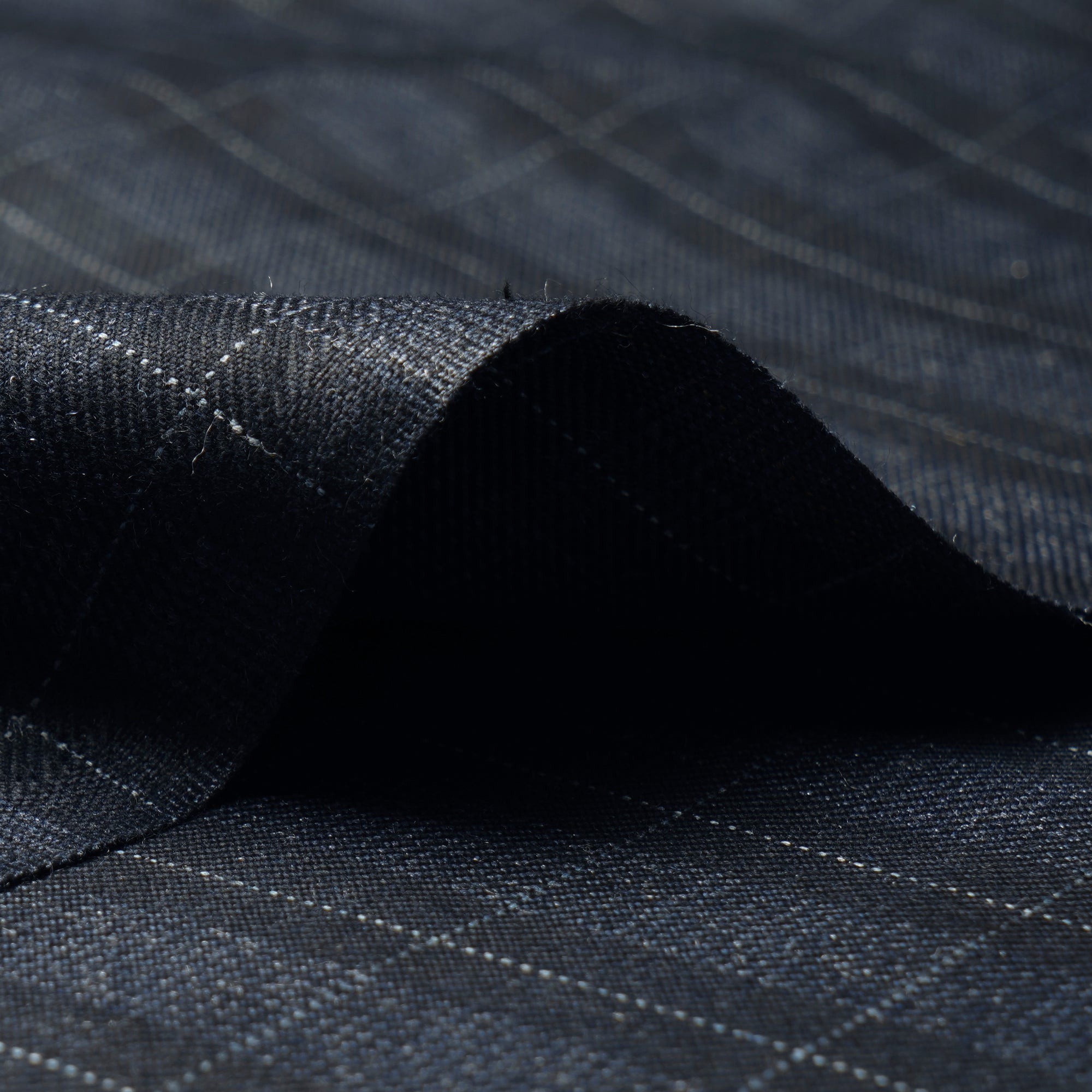 Black-Blue Check Pattern Woolen Tweed Fabric