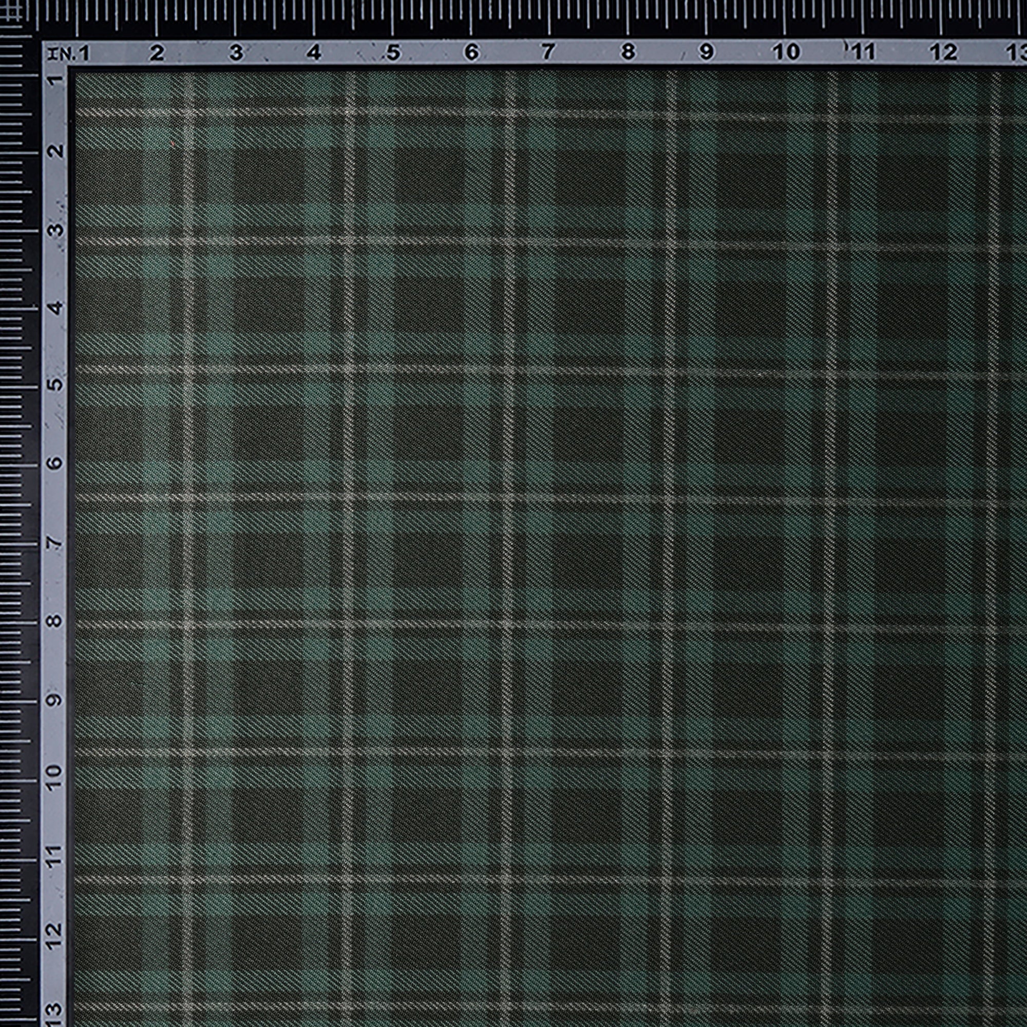 Black-Green Check Pattern Woolen Tweed Fabric