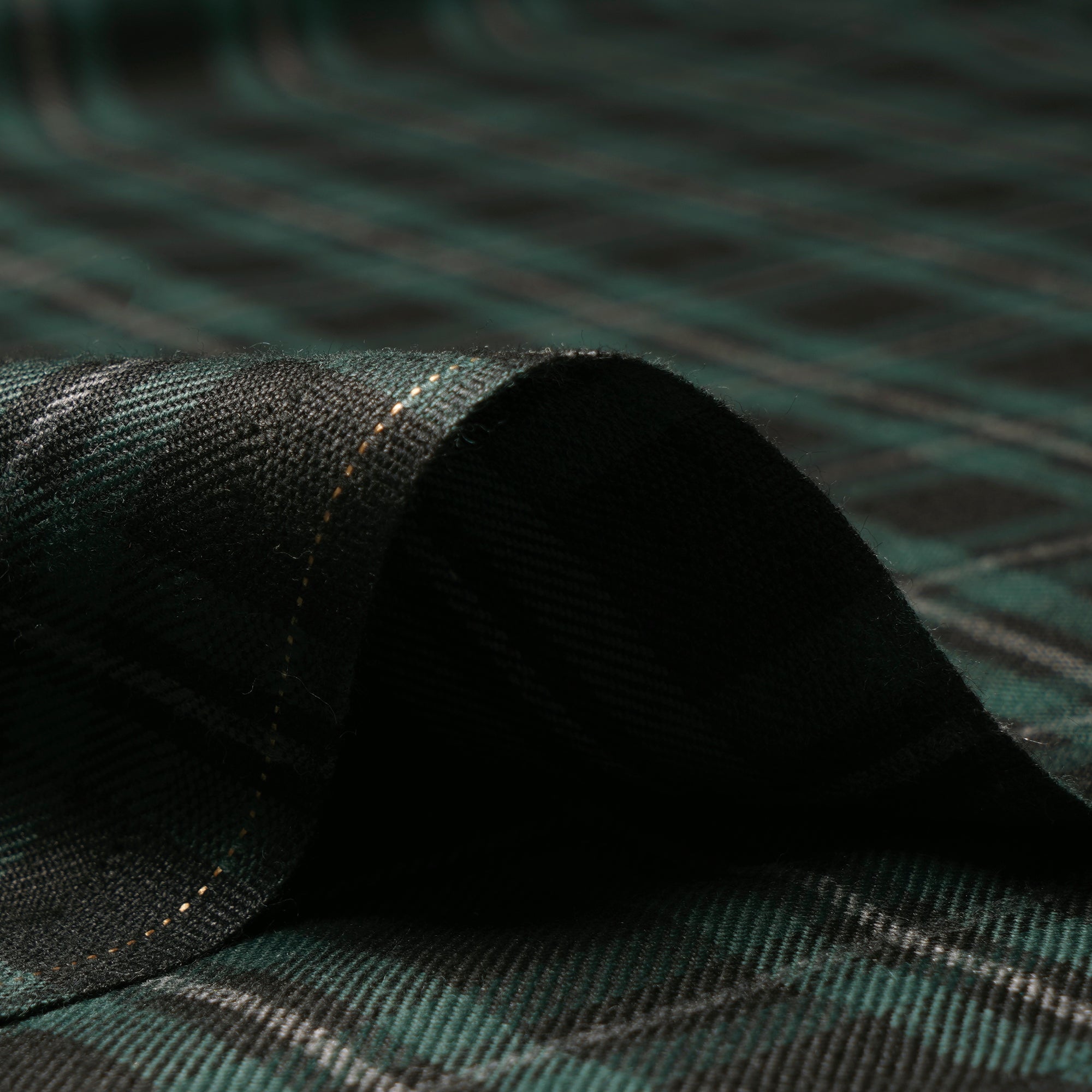 Black-Green Check Pattern Woolen Tweed Fabric