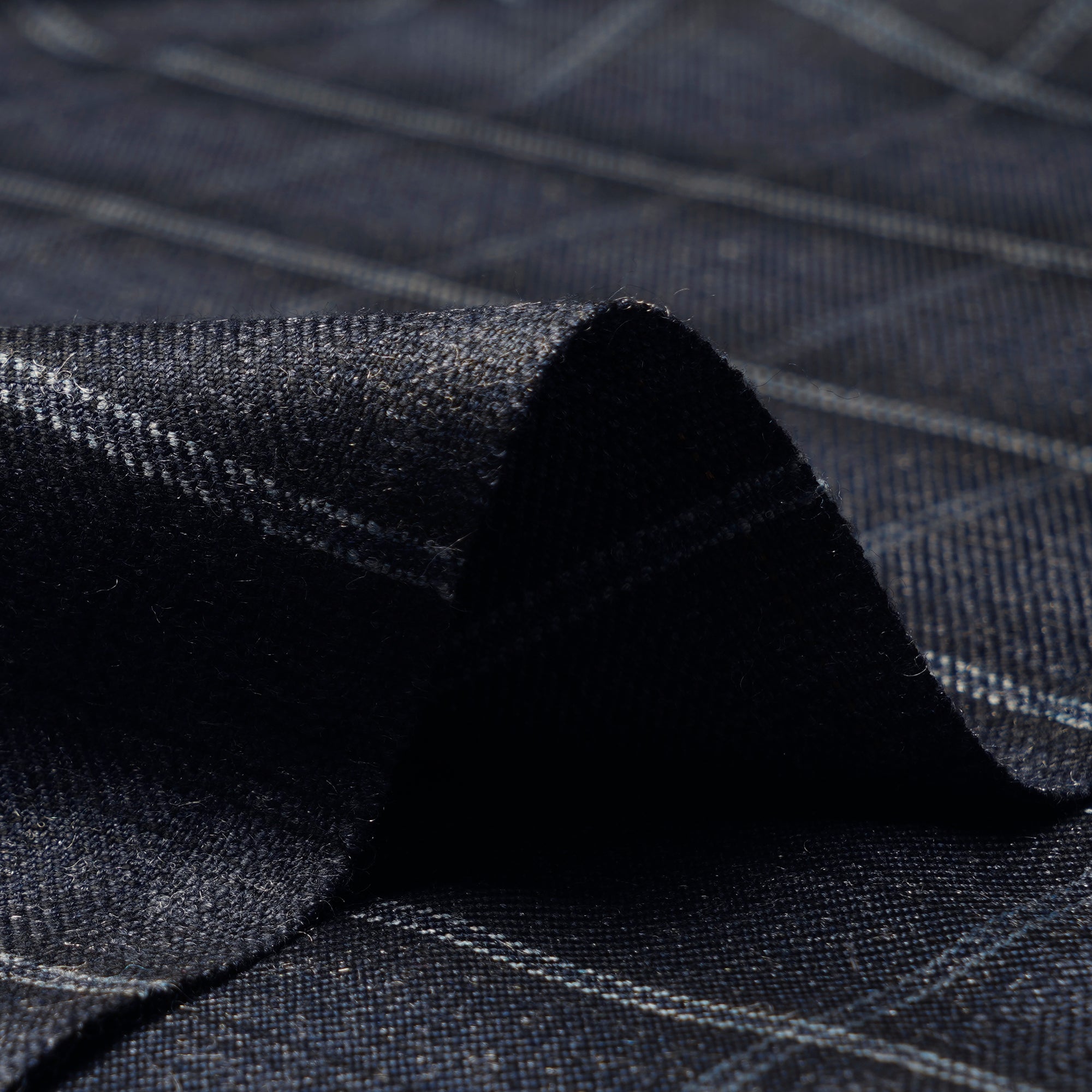 Black-Blue Check Pattern Woolen Tweed Fabric