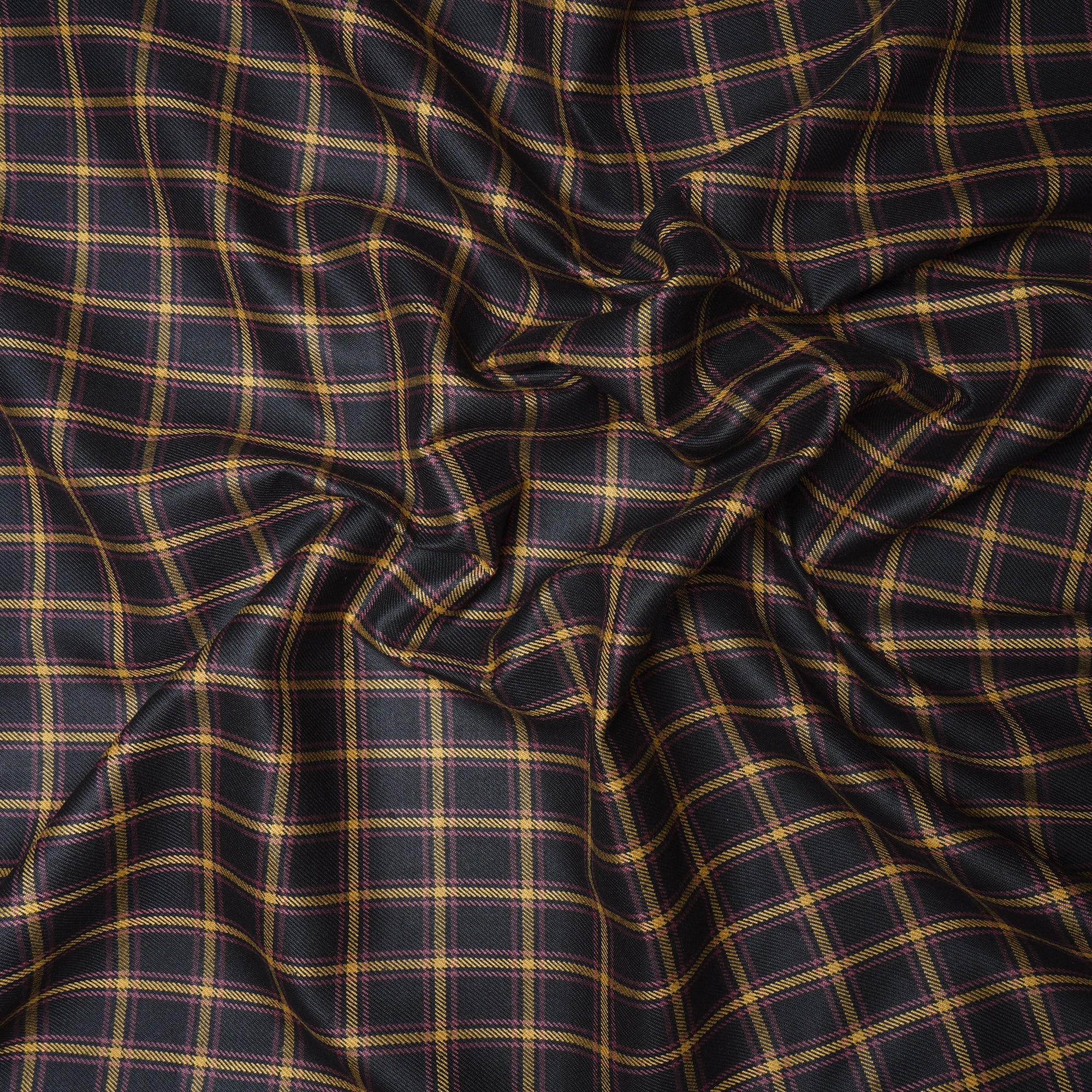 Black Check Pattern Woolen Tweed Fabric