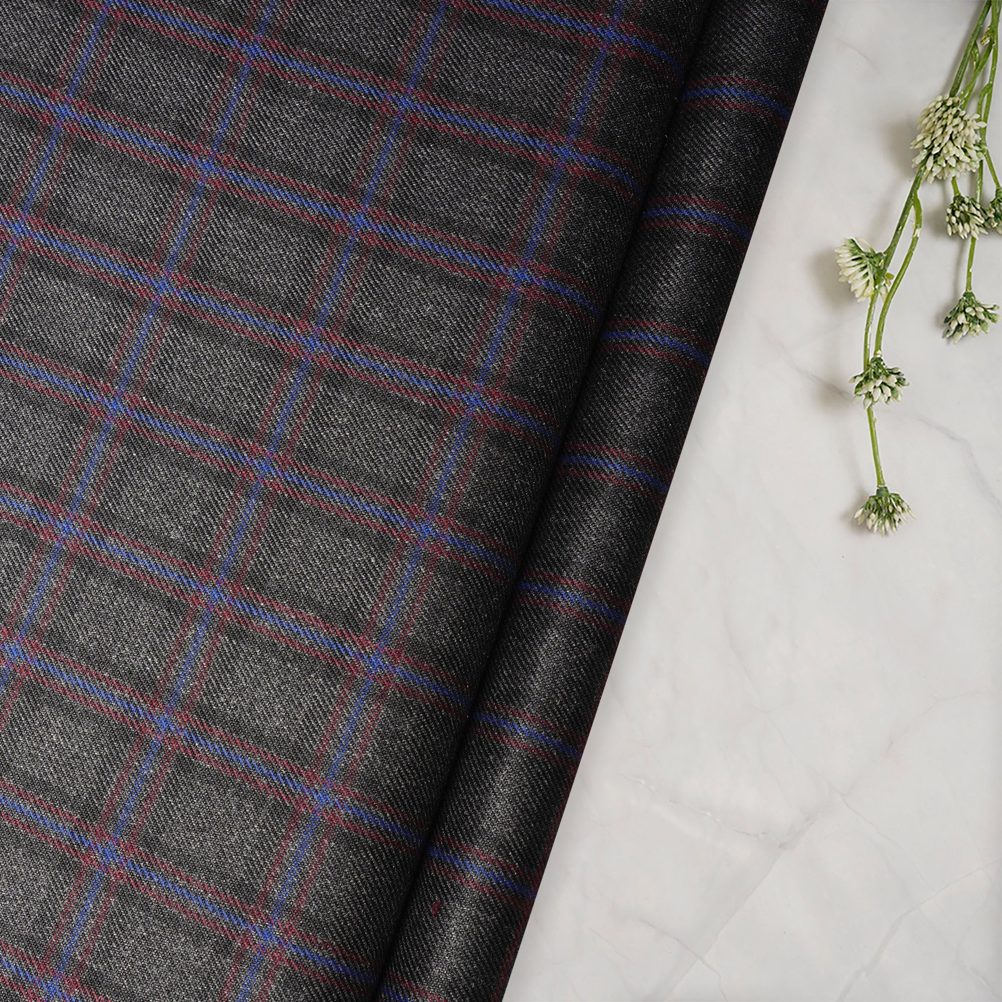 Forged Iron Check Pattern Woolen Tweed Fabric