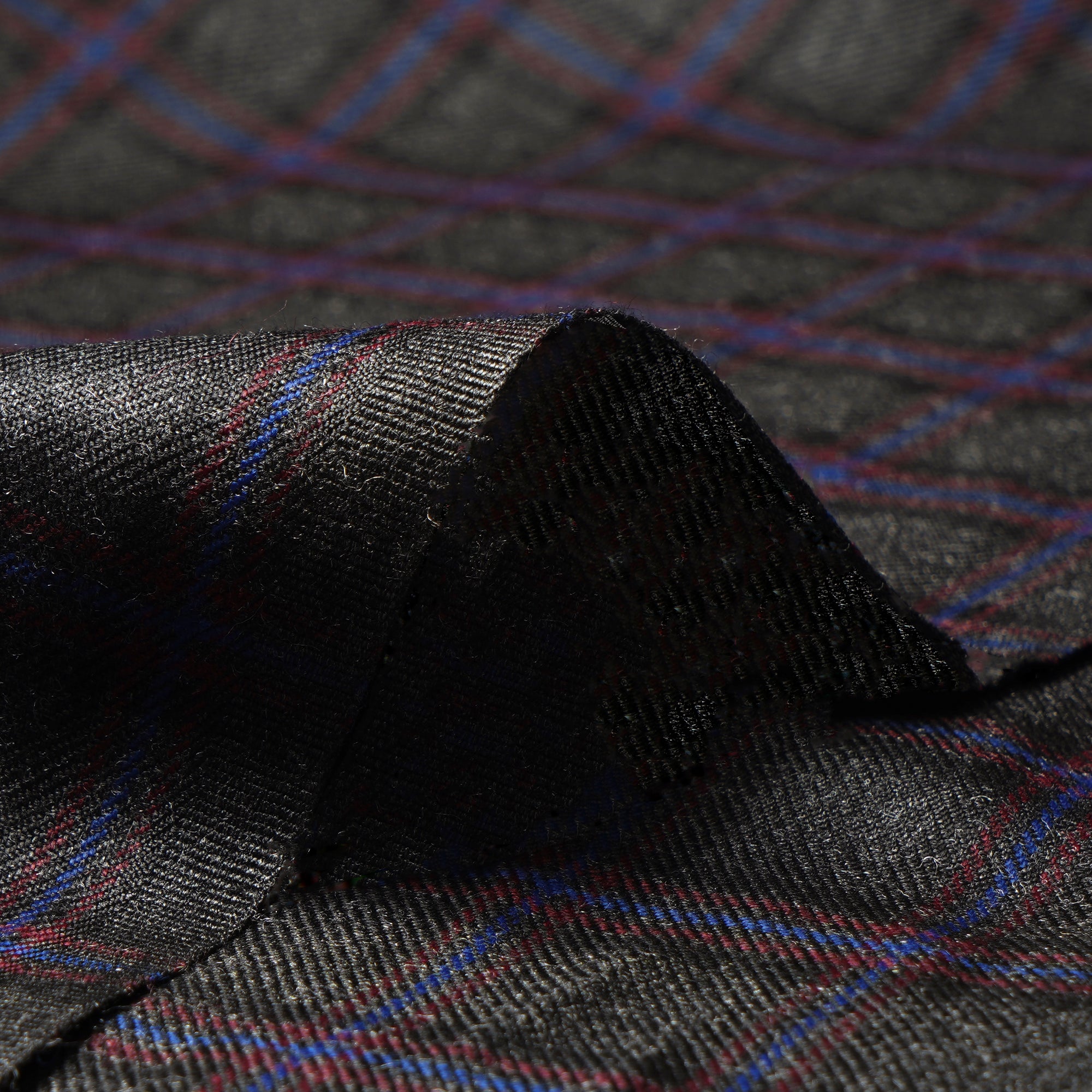 Forged Iron Check Pattern Woolen Tweed Fabric