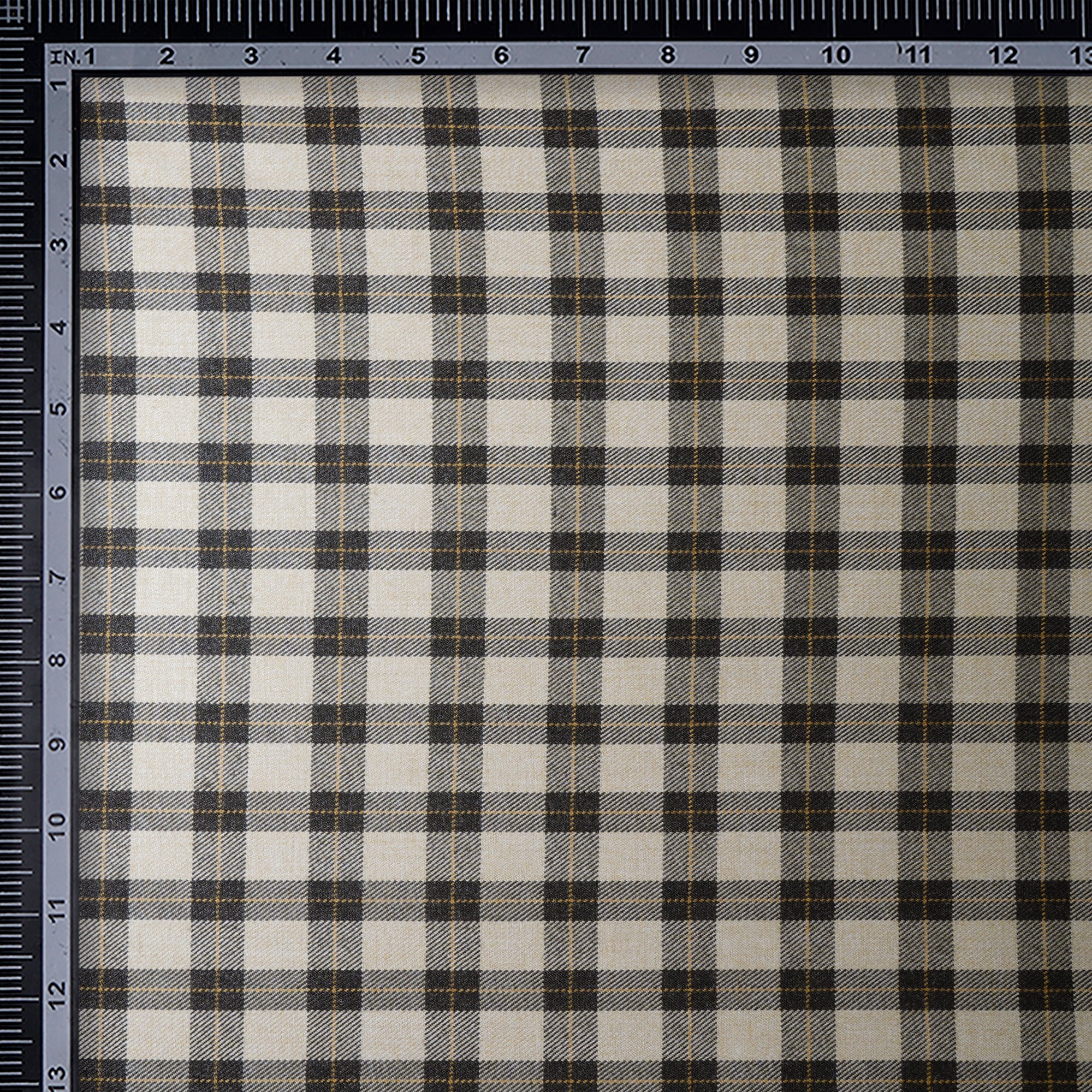 Cream Check Pattern Woolen Tweed Fabric