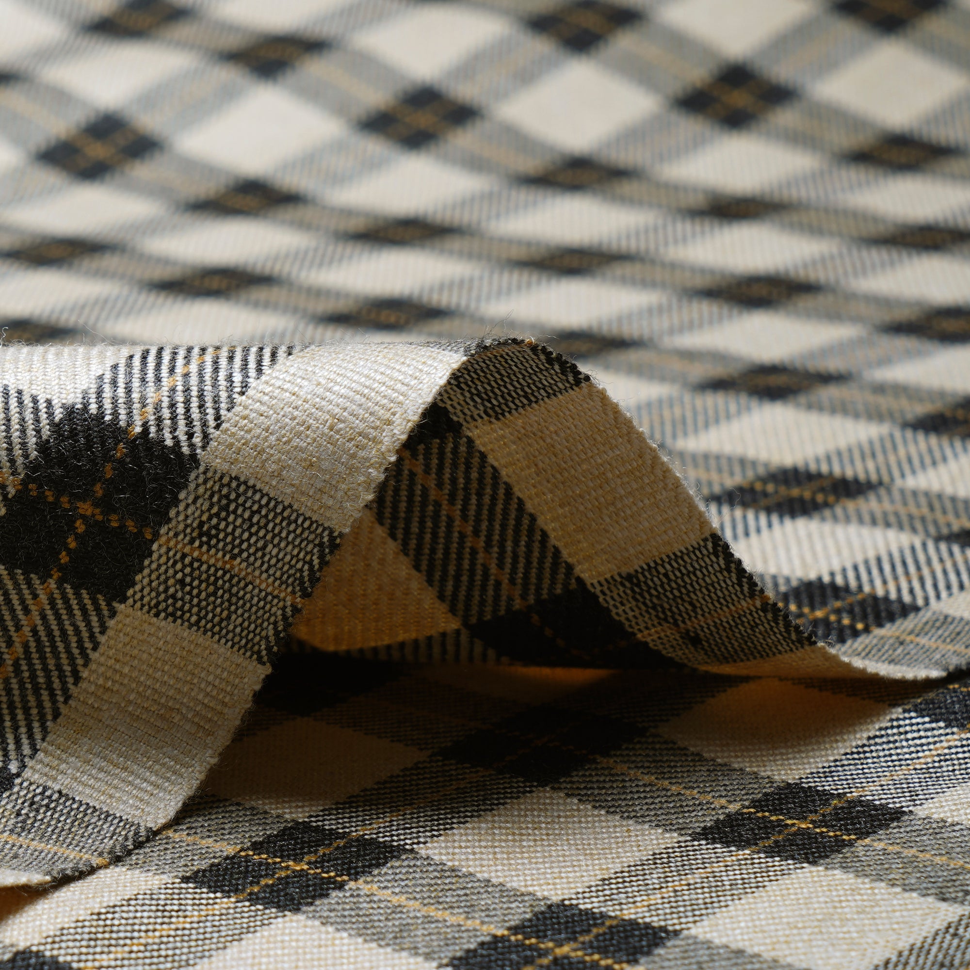 Cream Check Pattern Woolen Tweed Fabric