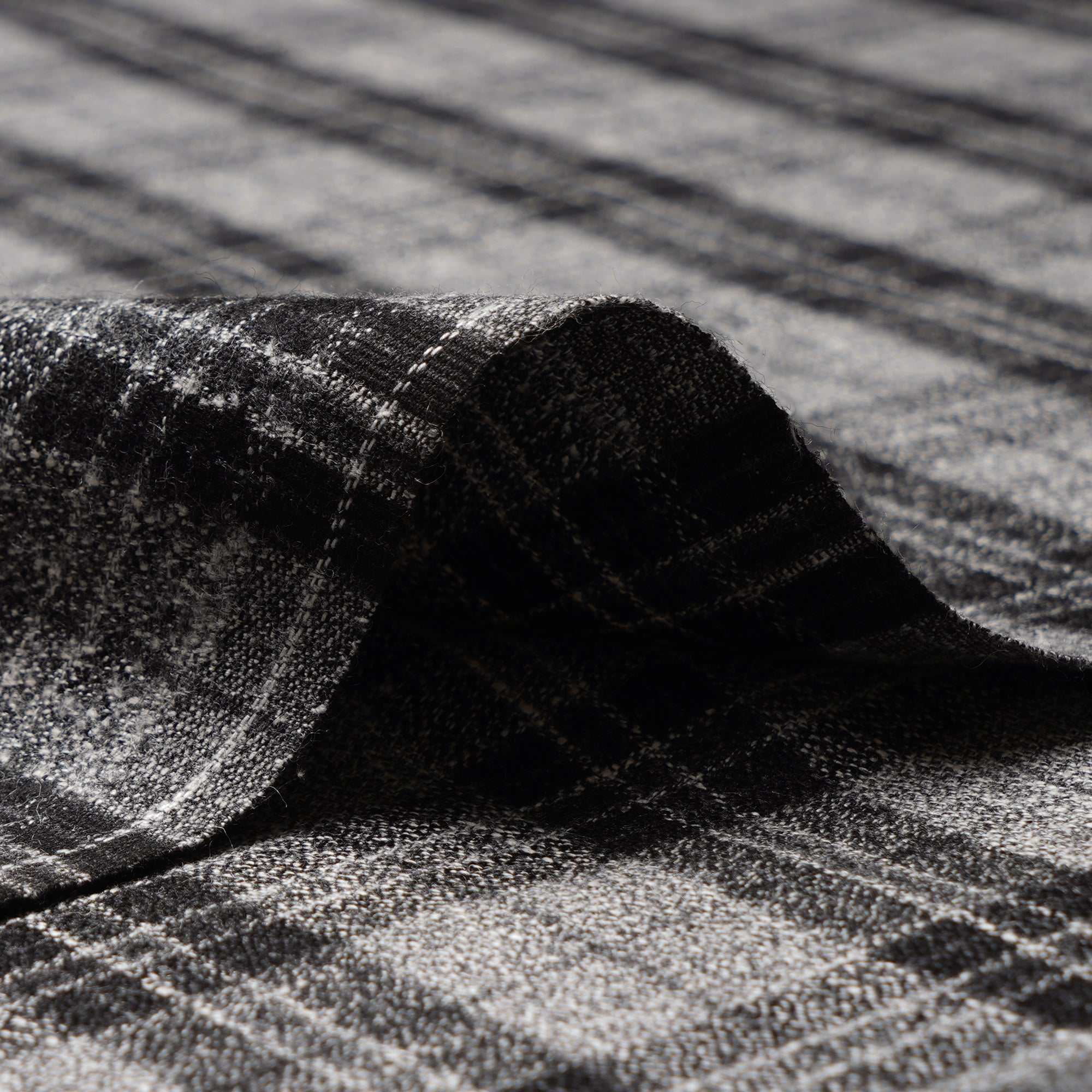 Black-White Check Pattern Woolen Tweed Fabric