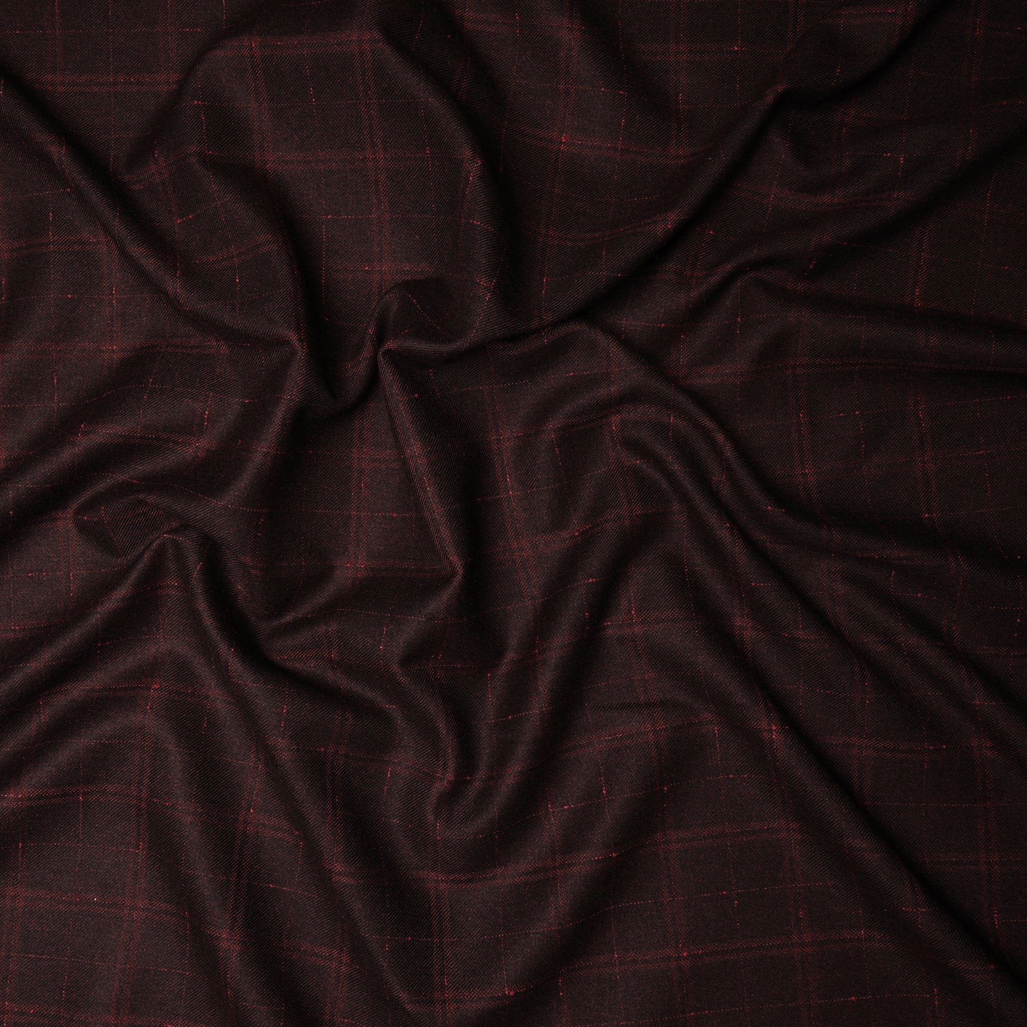 Balck-Red Check Pattern Woolen Tweed Fabric