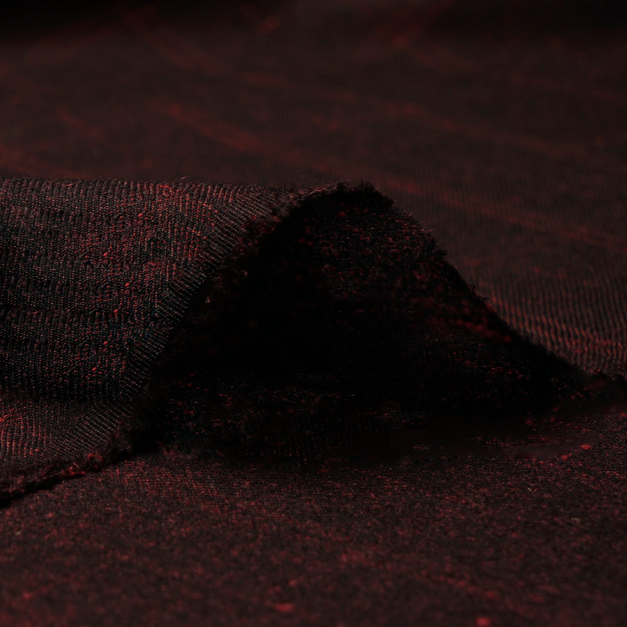 Balck-Red Check Pattern Woolen Tweed Fabric