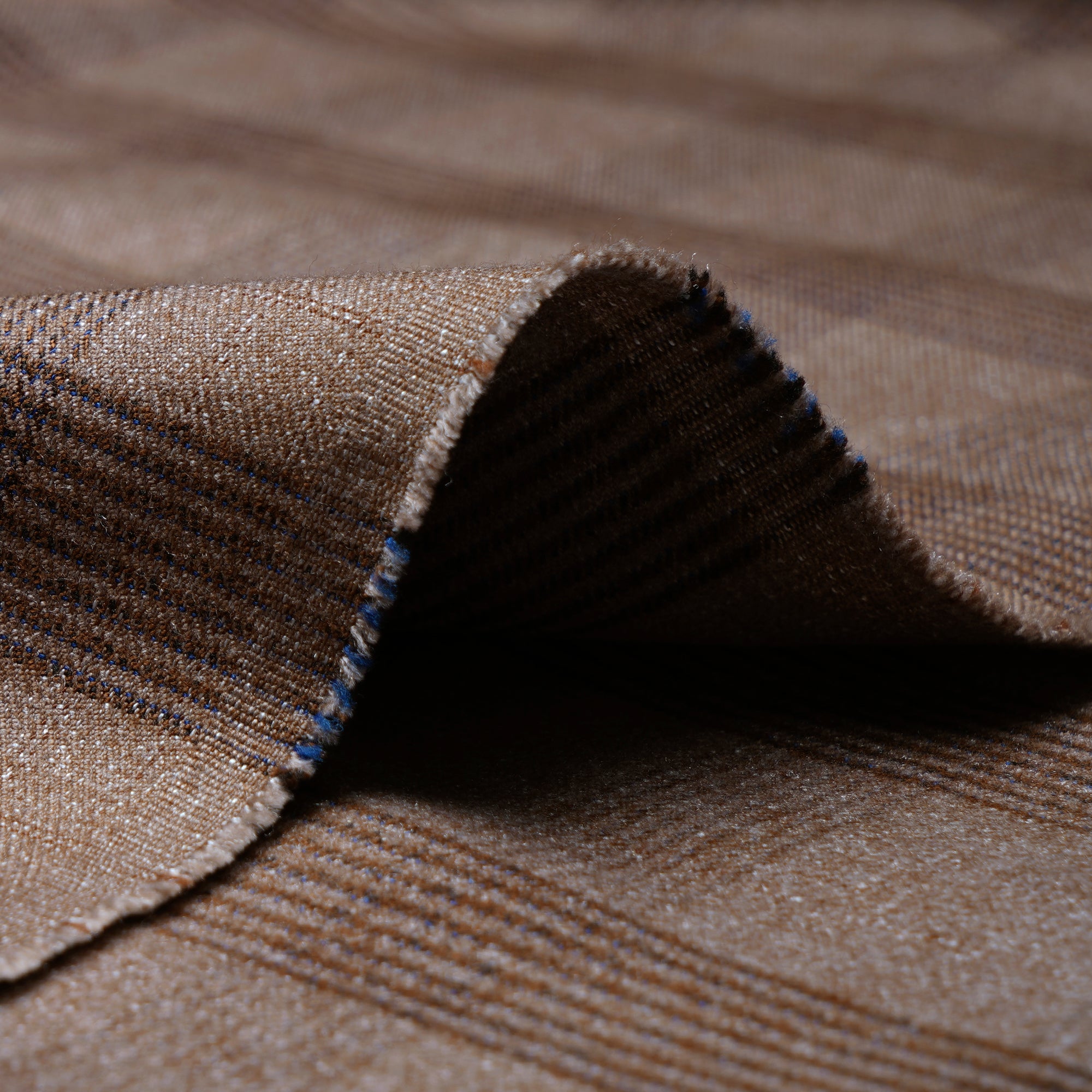 Beige Check Pattern Woolen Tweed Fabric