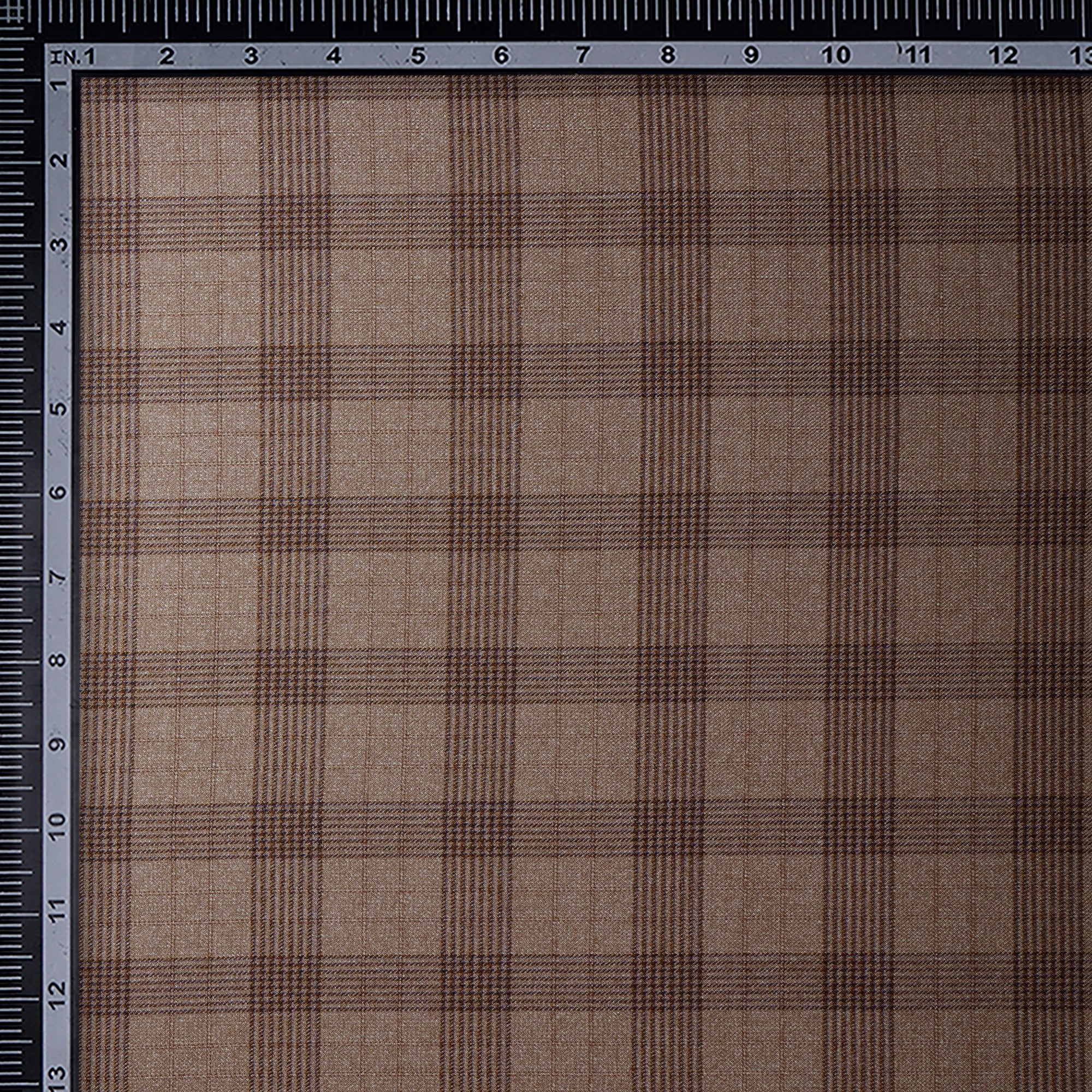 Beige Check Pattern Woolen Tweed Fabric