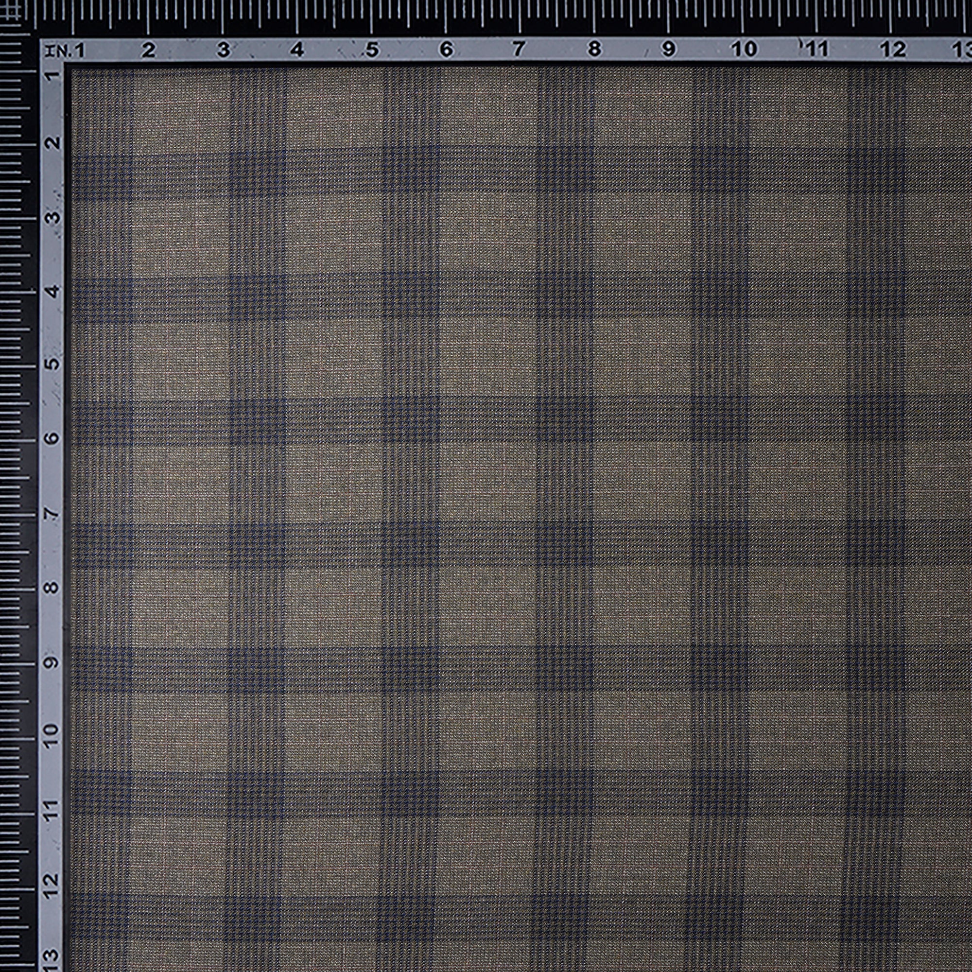 Grey-Blue Check Pattern Woolen Tweed Fabric