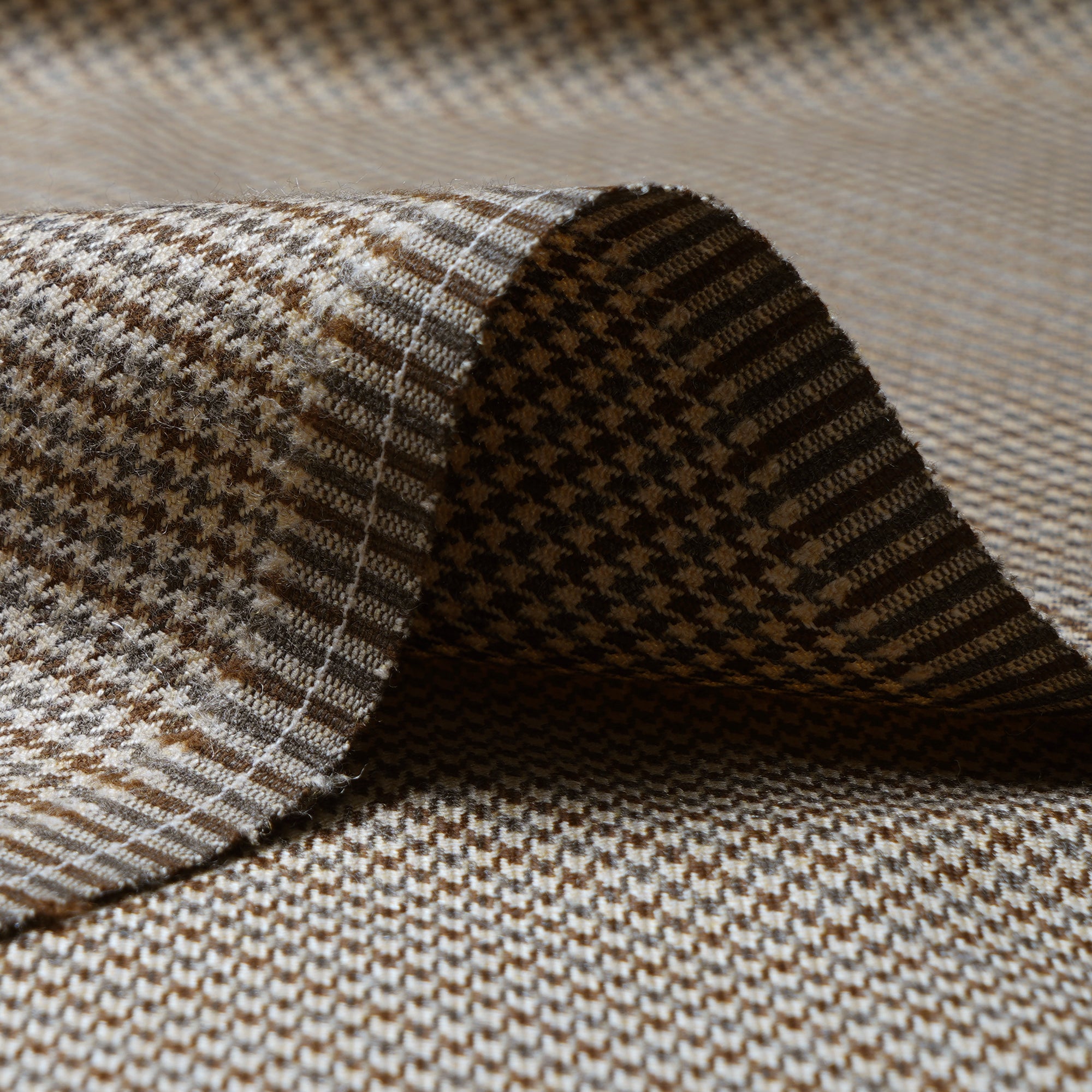 Beige Check Pattern Woolen Tweed Fabric