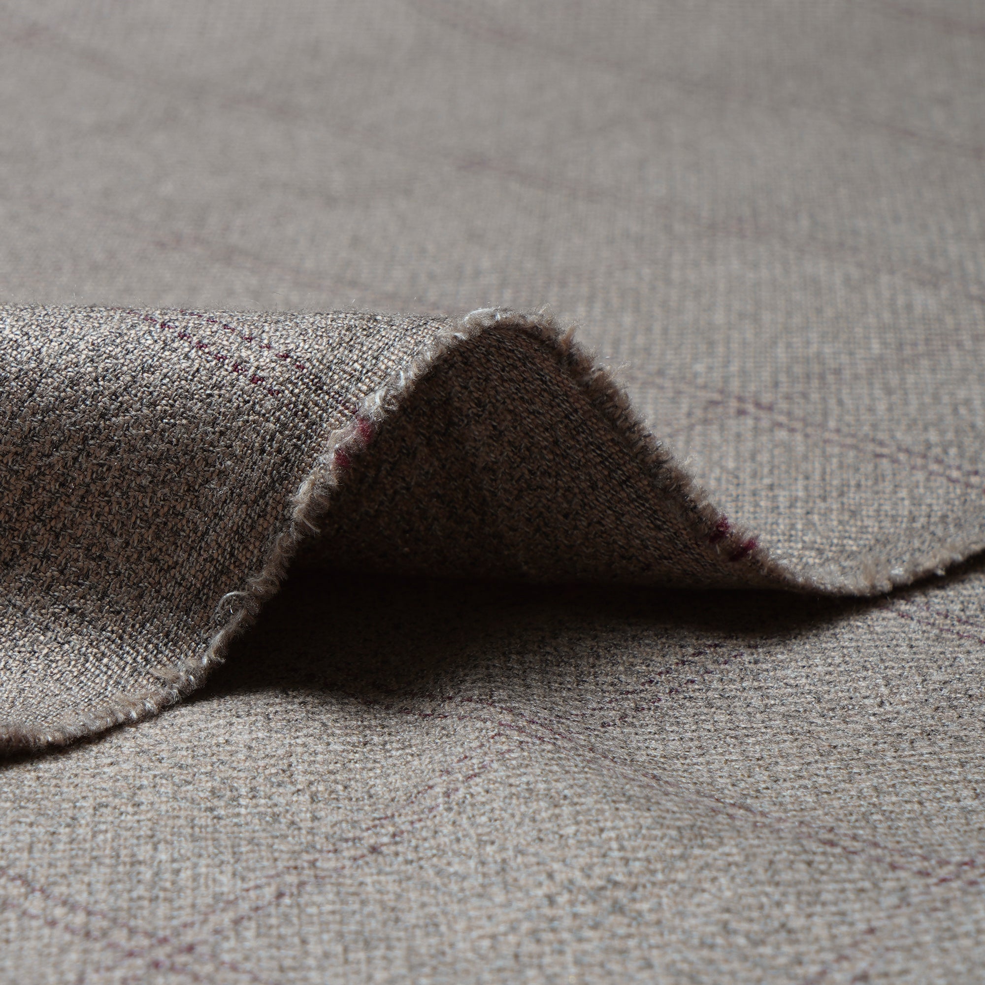 Beige Check Pattern Woolen Tweed Fabric