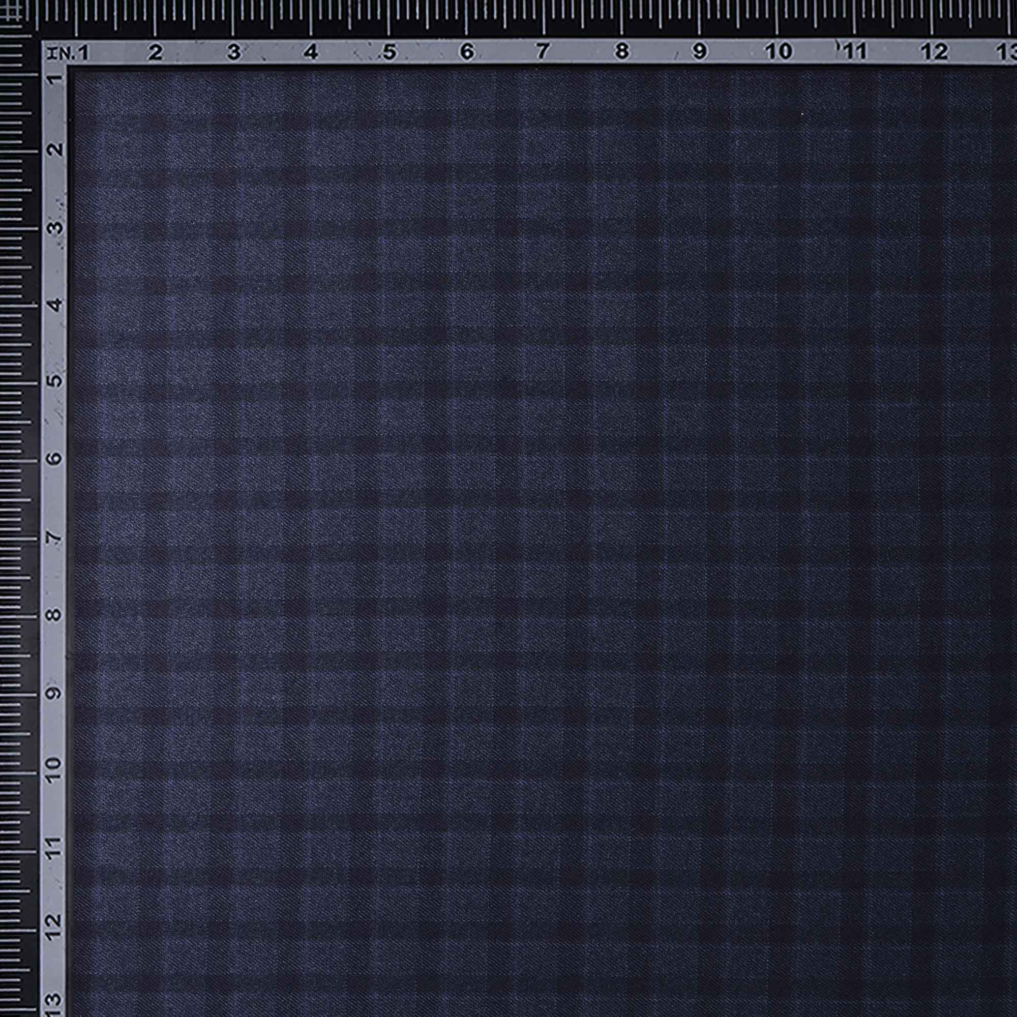 Black-Blue Check Pattern Woolen Tweed Fabric