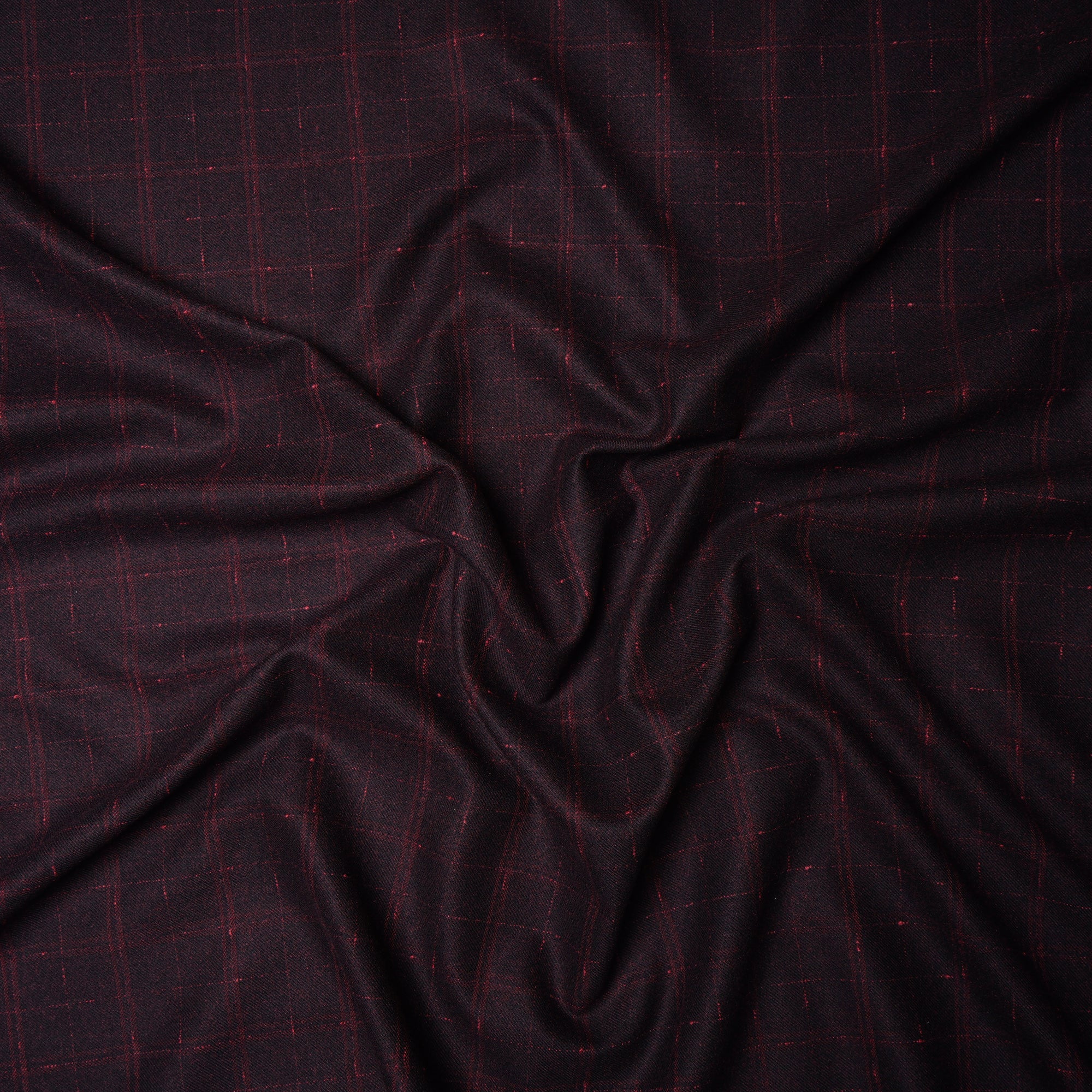 Black-Red Check Pattern Woolen Tweed Fabric