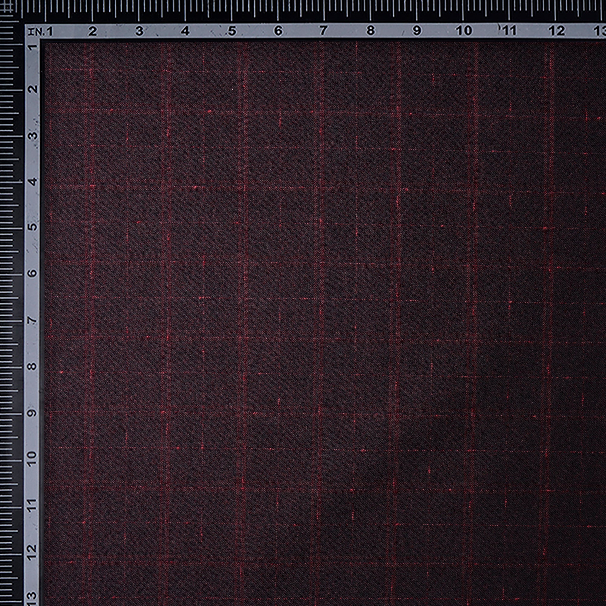 Black-Red Check Pattern Woolen Tweed Fabric