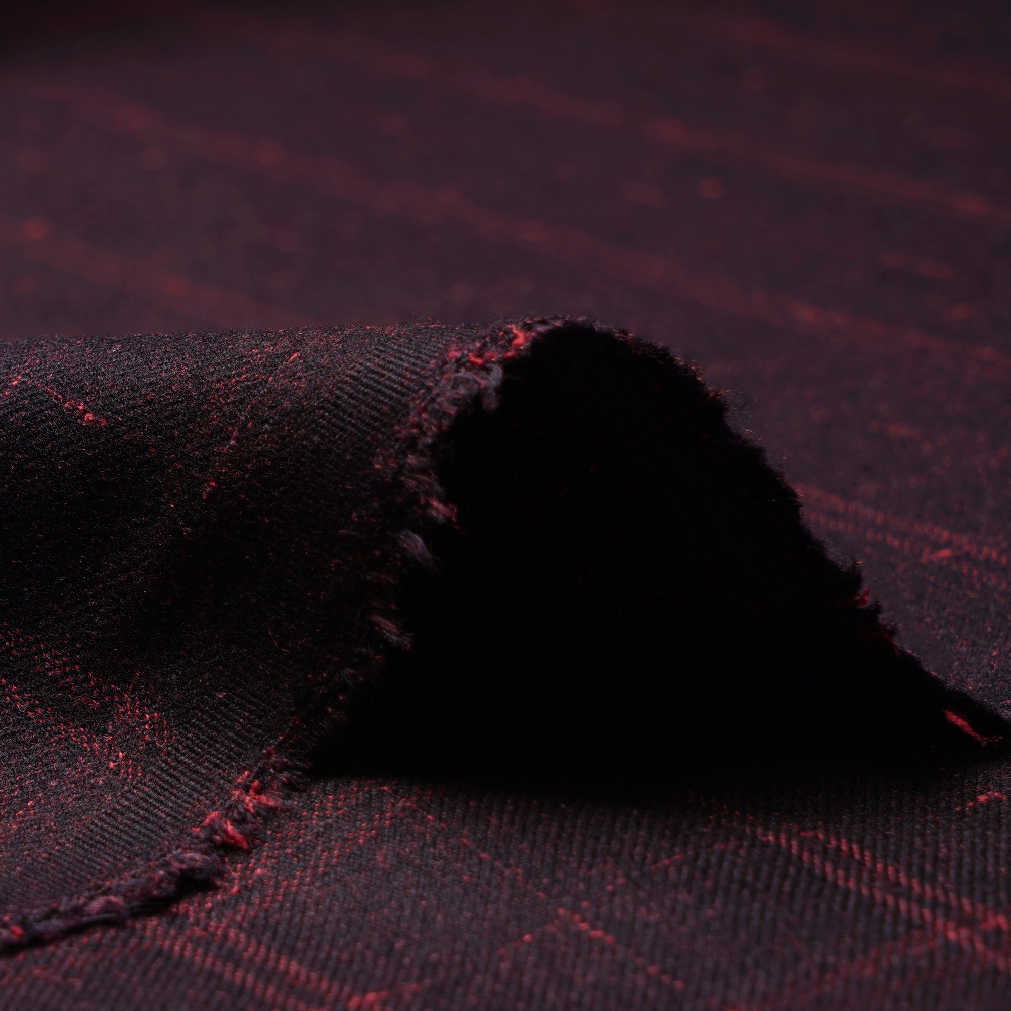 Black-Red Check Pattern Woolen Tweed Fabric