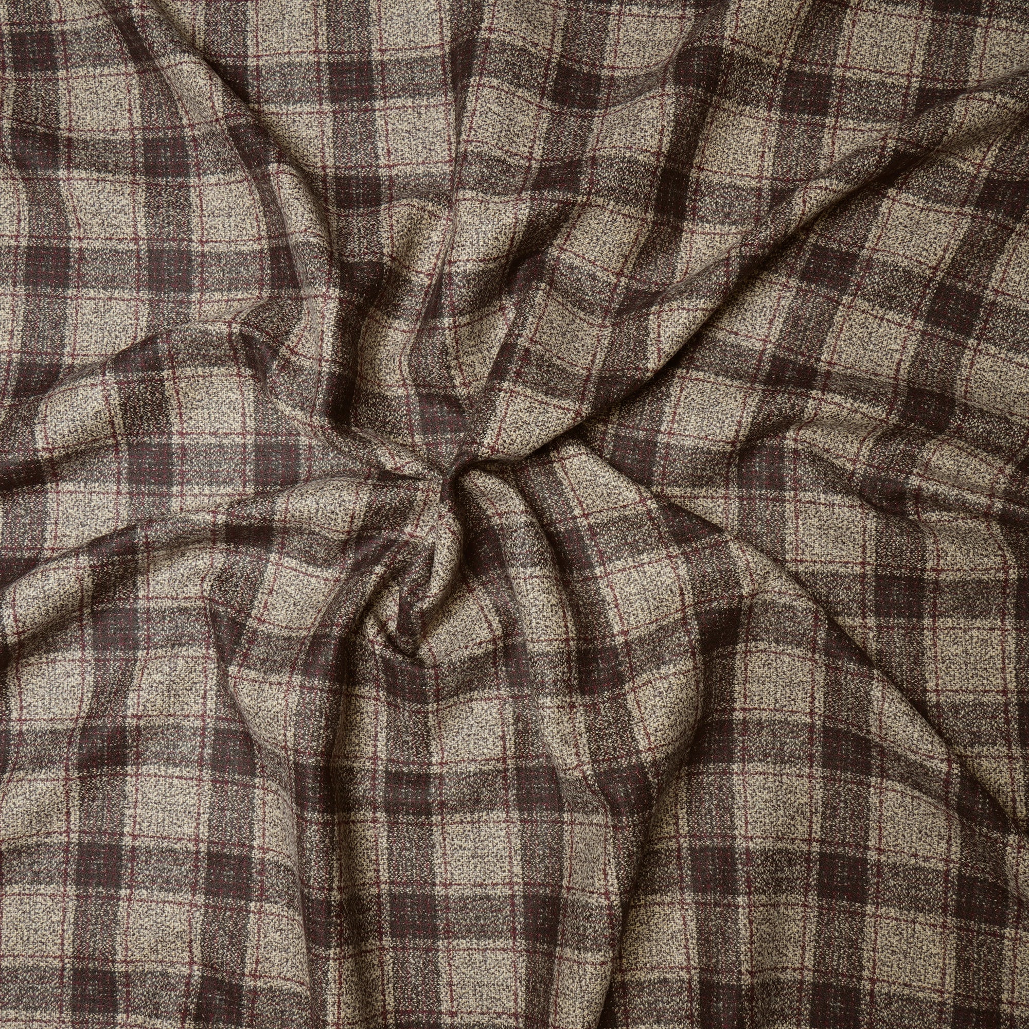 Cream-Brown Check Pattern Woolen Tweed Fabric