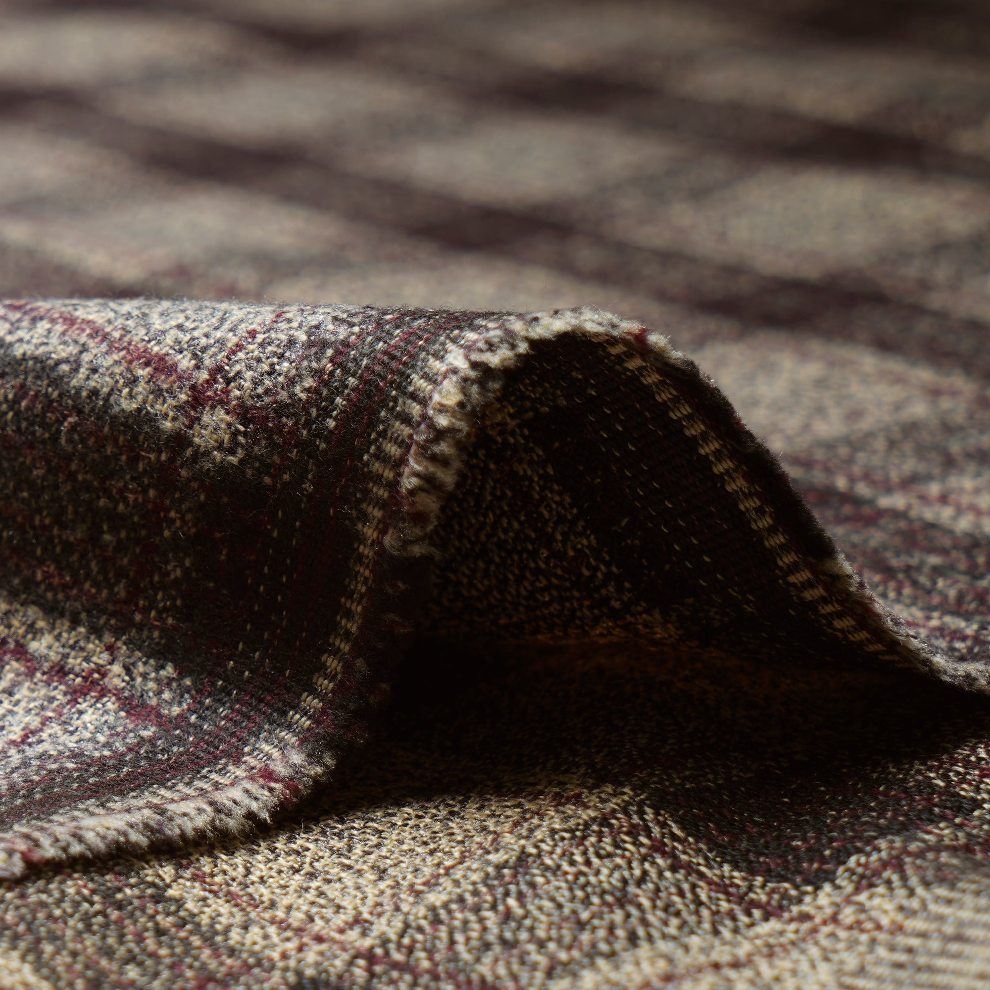 Cream-Brown Check Pattern Woolen Tweed Fabric