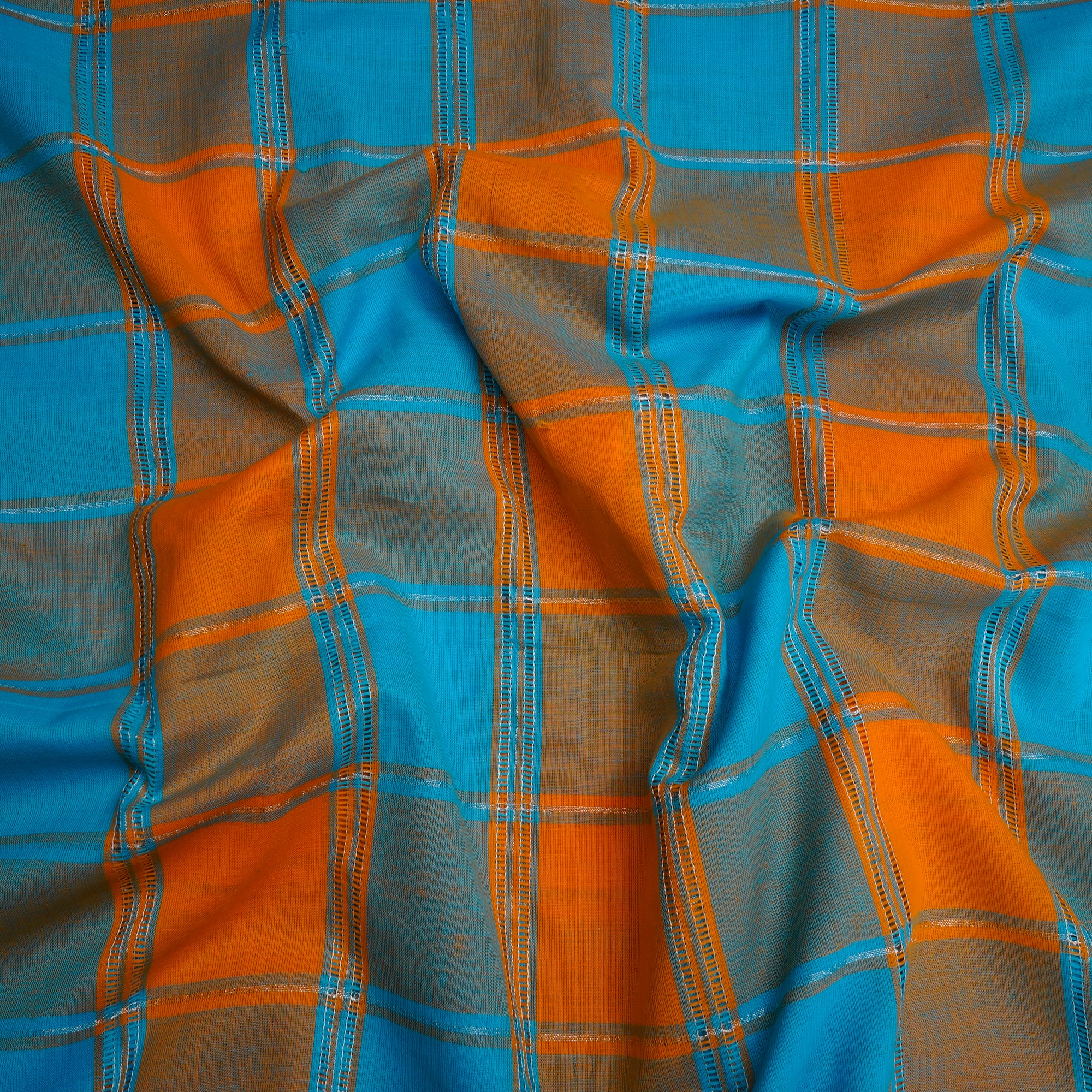 Blue-Orange Handwoven Fancy South Cotton Fabric