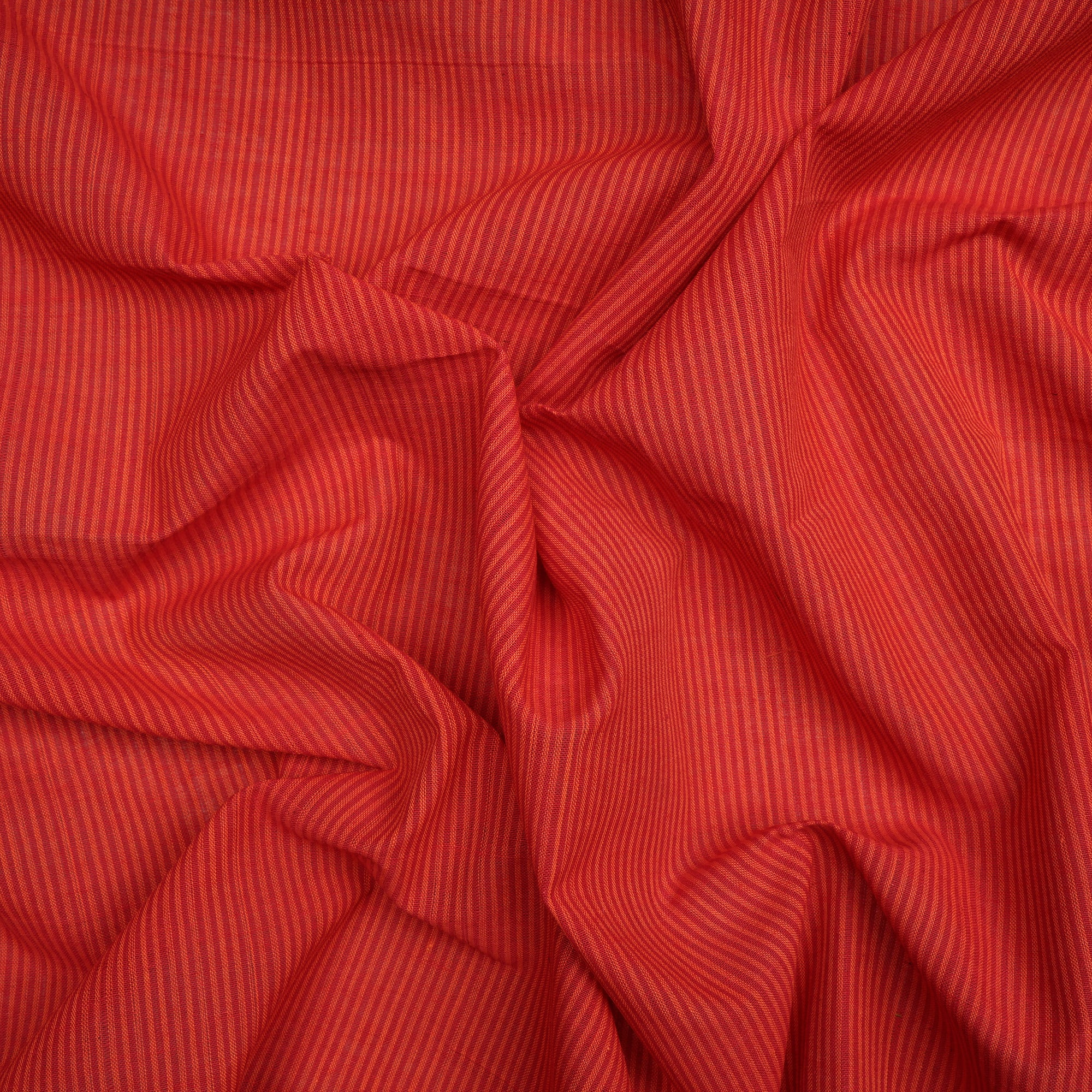 (Pre-Cut 0.50 Mtr)Red Stripe Pattern Woven Fancy Mangalgiri Cotton