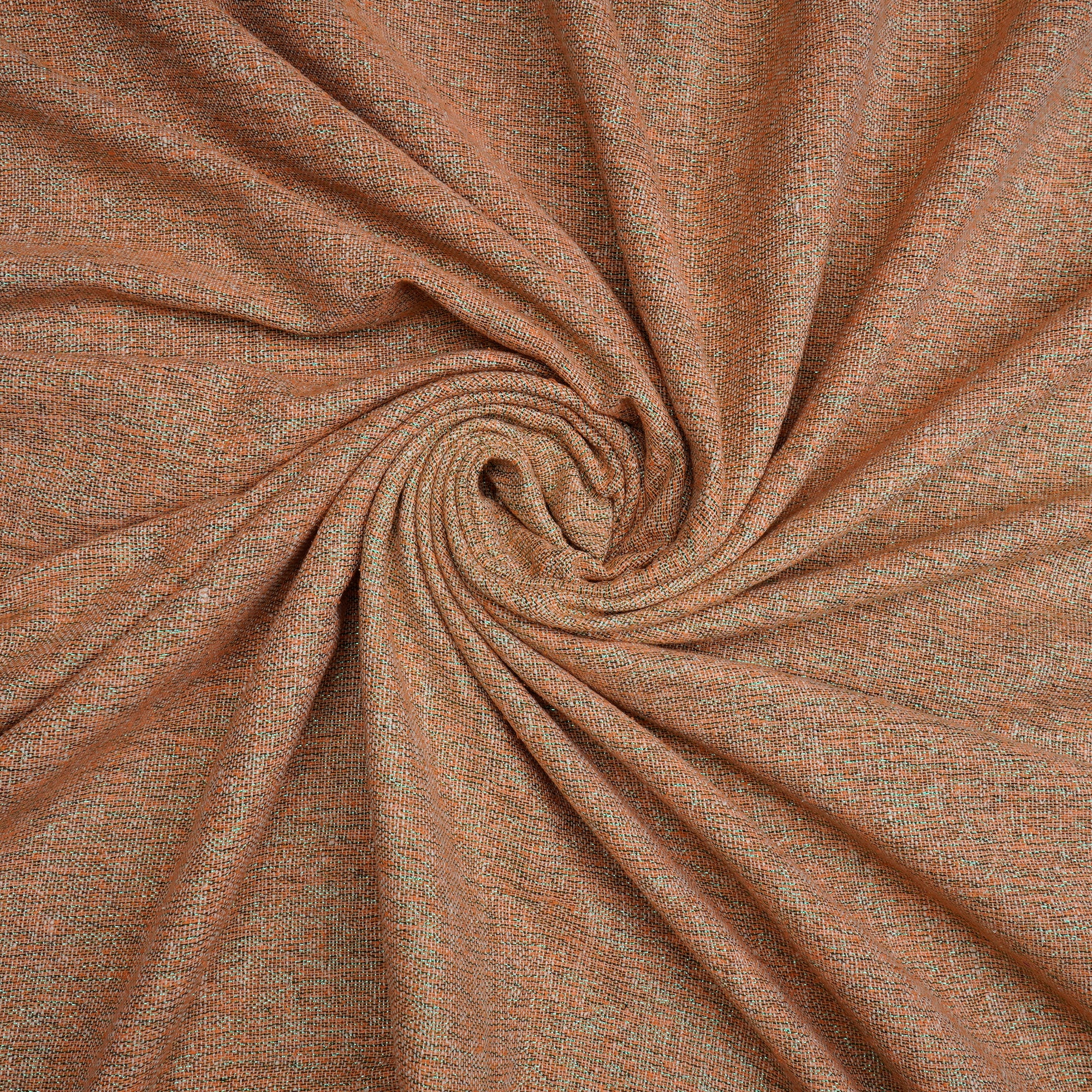 (Pre-Cut 2.40 Mtr)Peach Puff-Green Noile Silk Linen Fabric