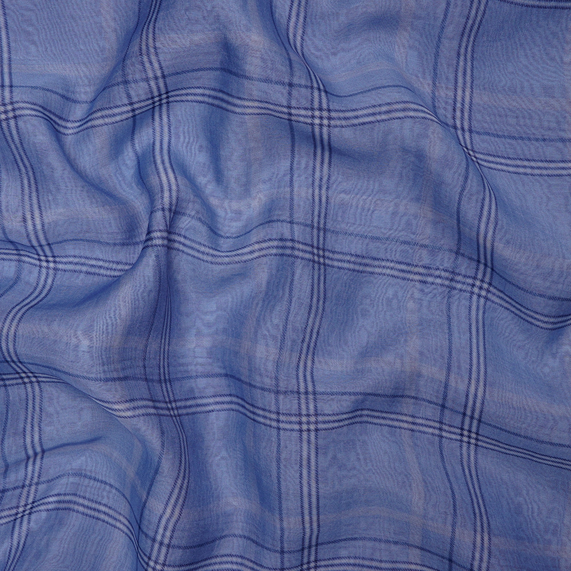 (Pre-Cut 2.00 Mtr)Light Blue Check Pattern Digital Print Chanderi Fbaric