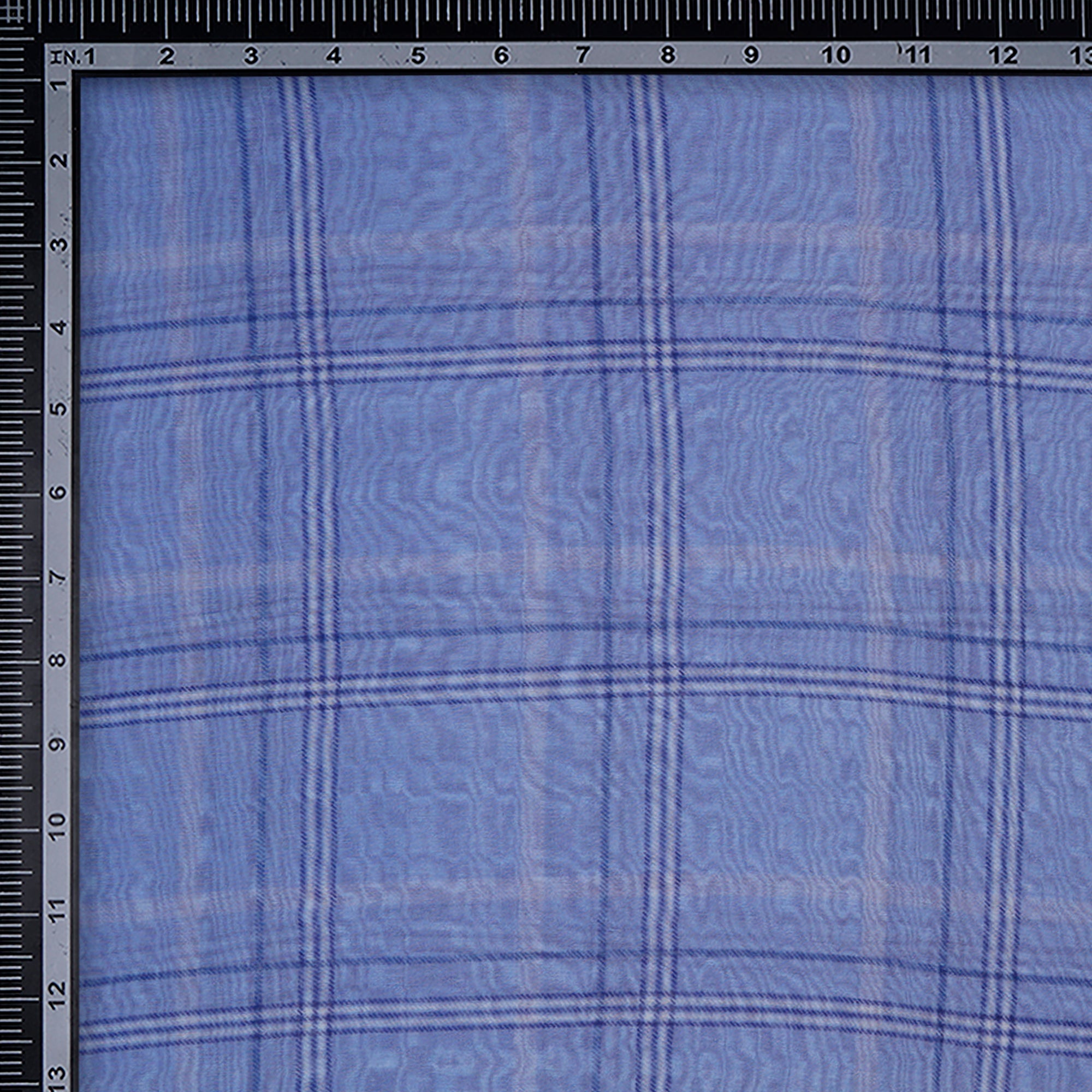 (Pre-Cut 2.00 Mtr)Light Blue Check Pattern Digital Print Chanderi Fbaric