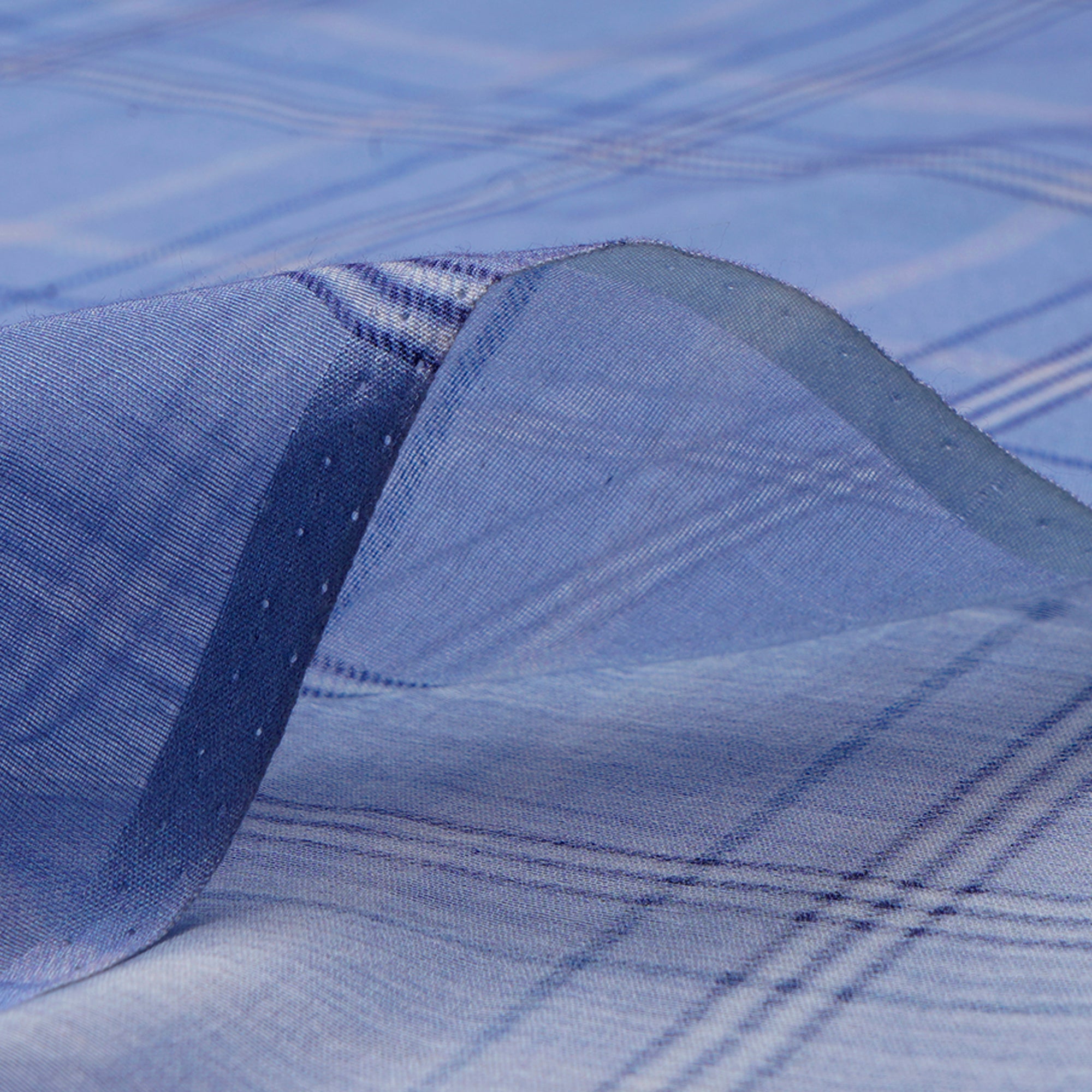 (Pre-Cut 2.00 Mtr)Light Blue Check Pattern Digital Print Chanderi Fbaric