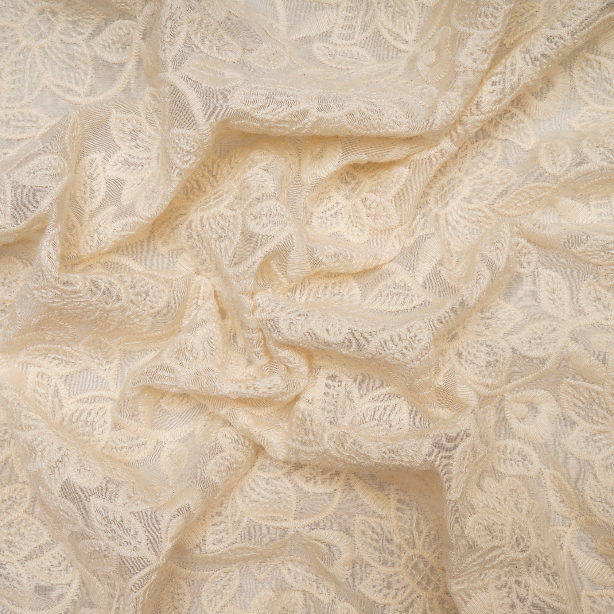 (Pre Cut 0.60 Mtr )White Embroidered Fine Chanderi Fabric