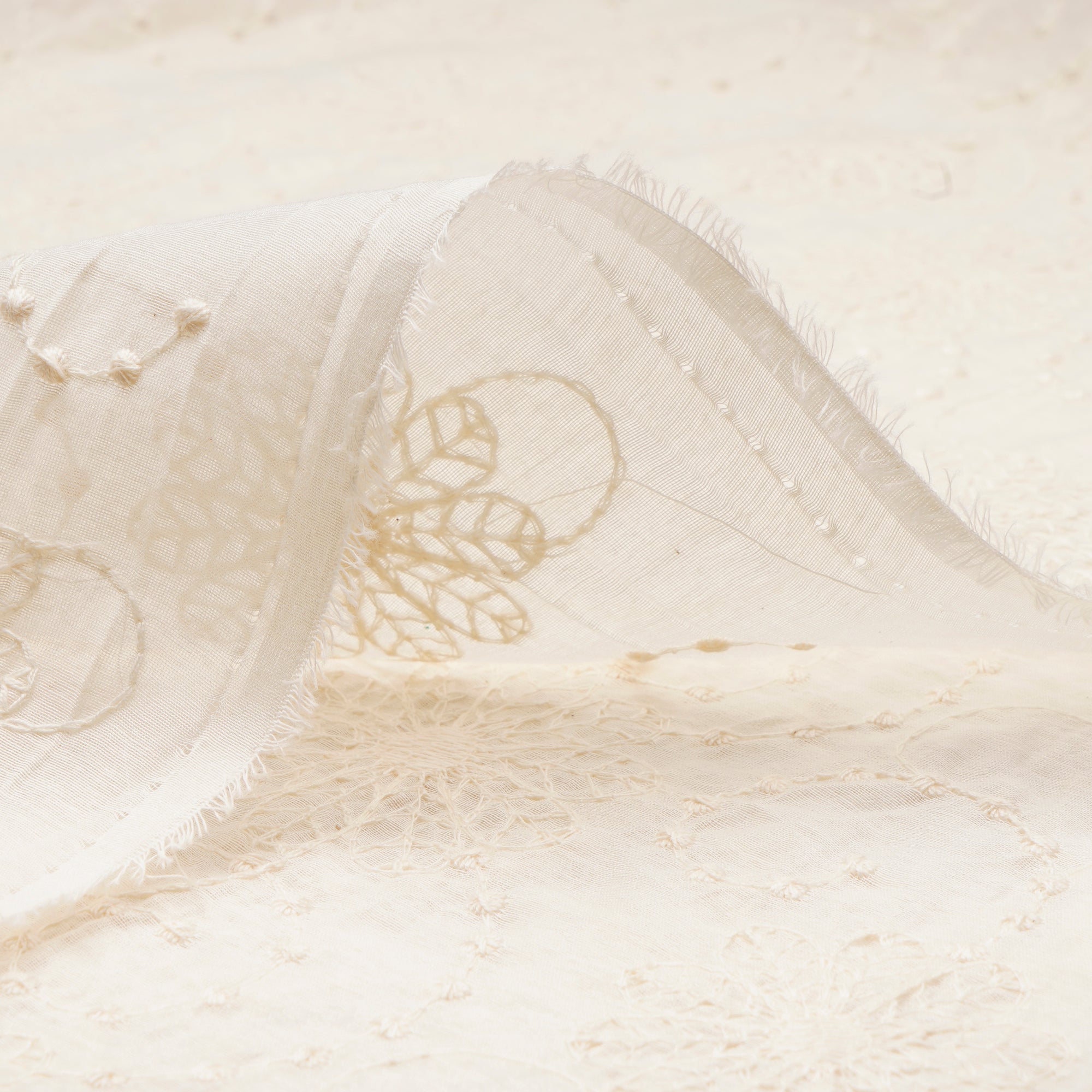 (Pre-Cut 3.00 Mtr)White Color Embroidered Fine Chanderi Fabric