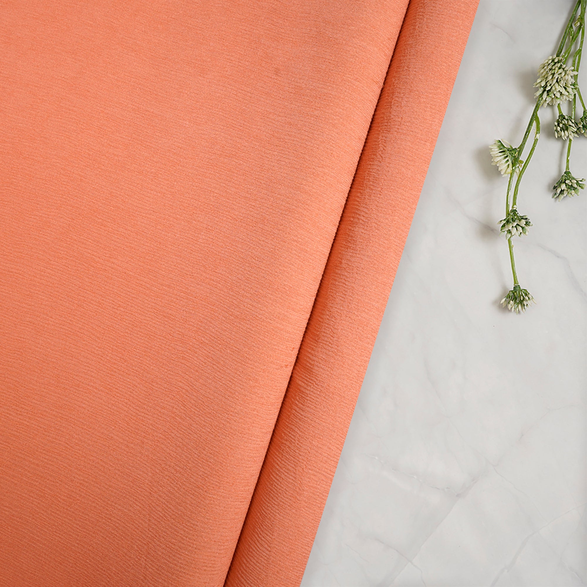 (Pre-Cut 3.75 Mtr)Coral Color Chiffon Silk Fabric