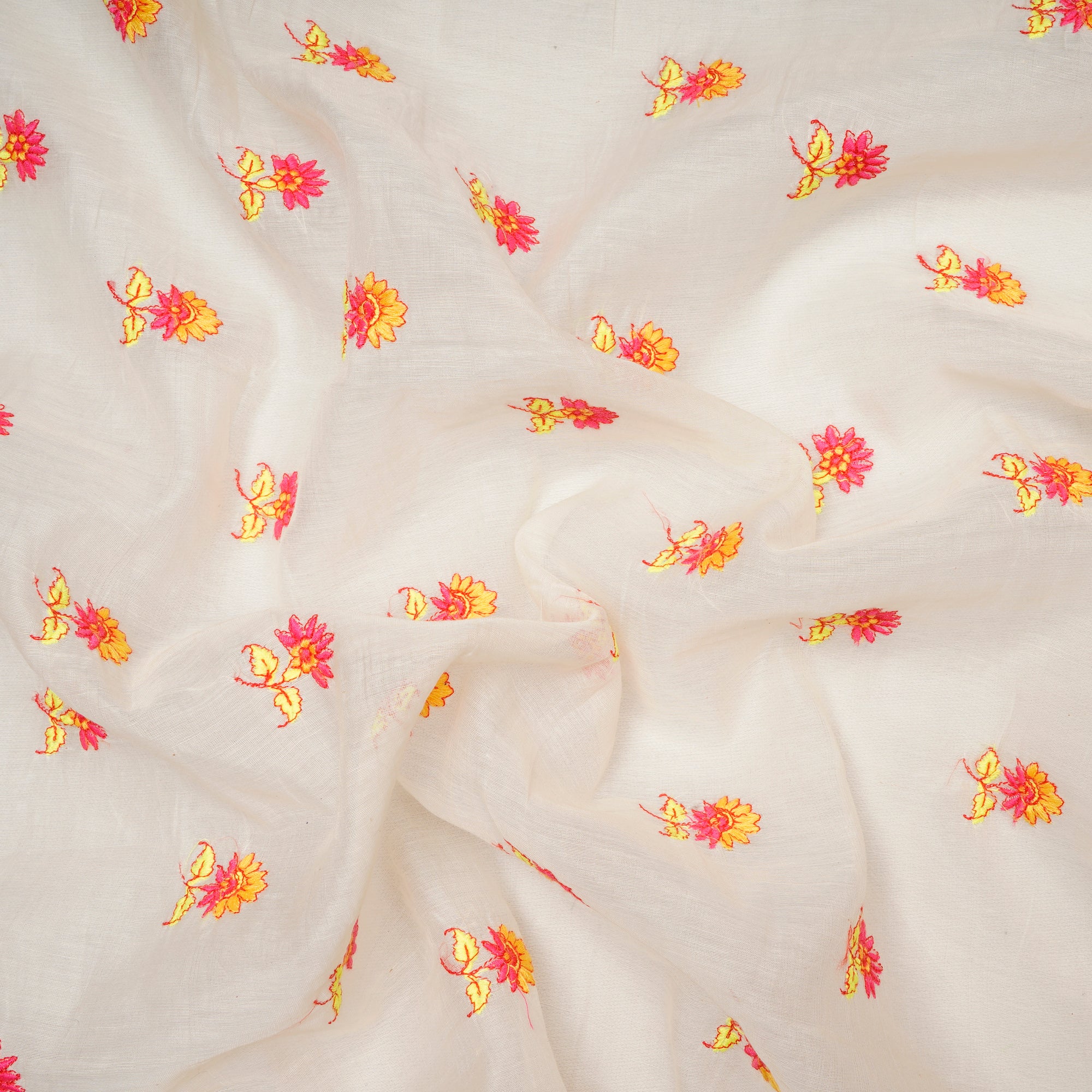 (Pre Cut 0.90 Mtr )Off White Color Embroidered Pure Chanderi Fabric