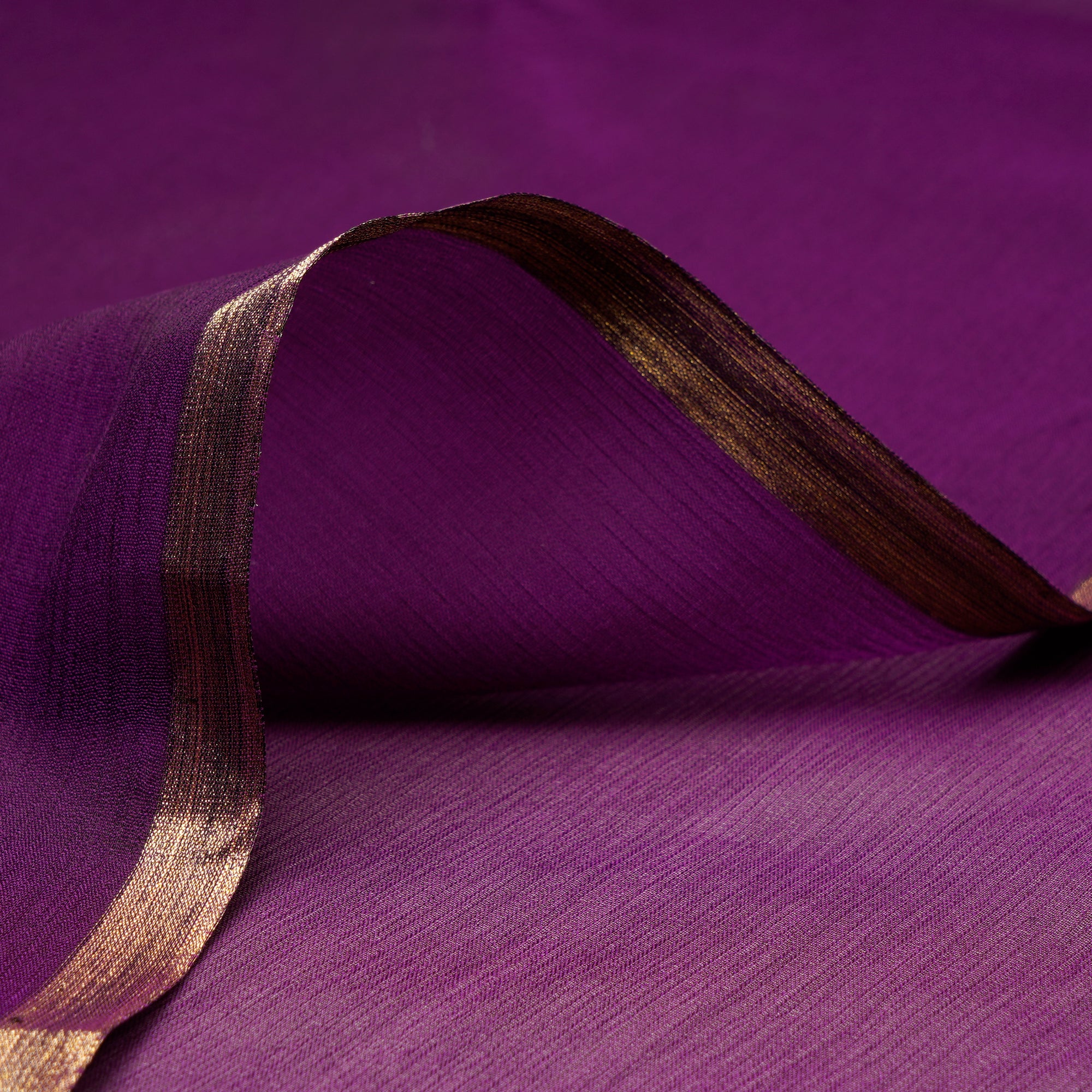 (Pre Cut 1 Mtr )Purple Color Yarn Dyed Chiffon Silk Fabric