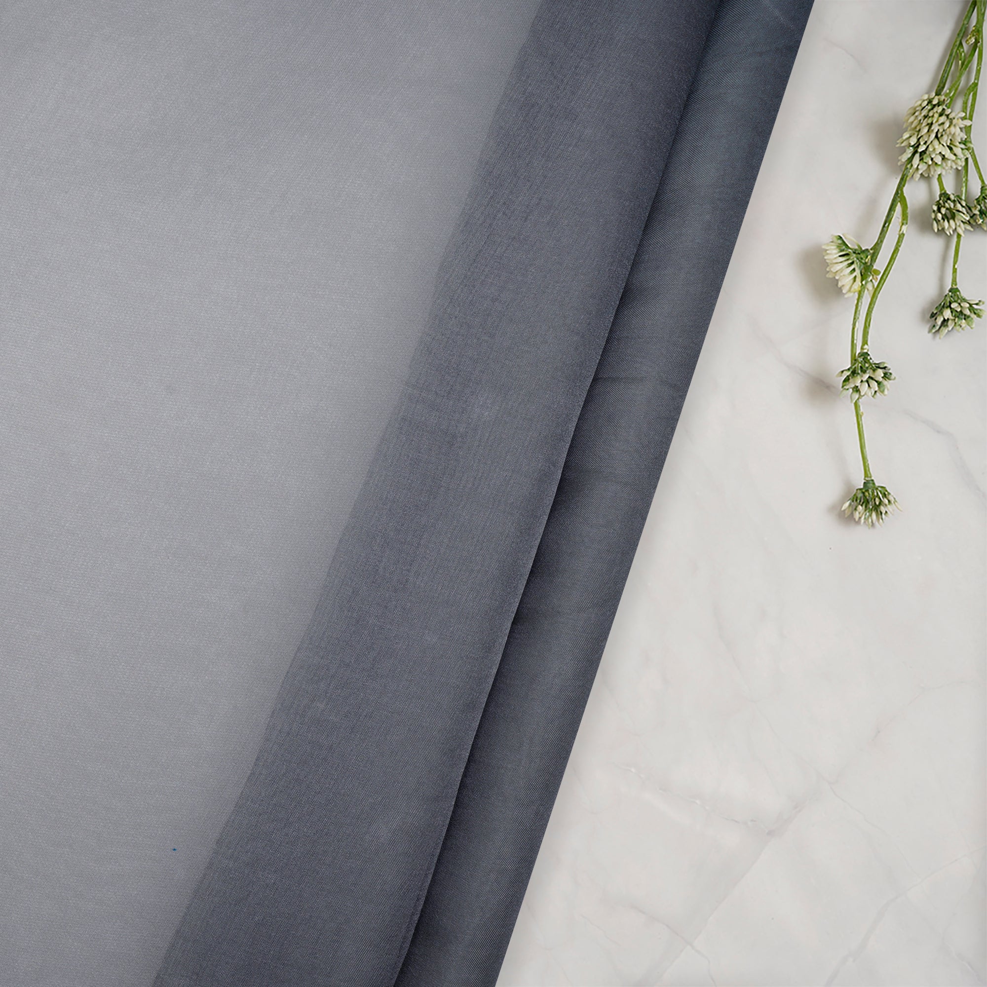 (Pre-Cut 1.20 Mtr)Grey Piece Dyed Plain Organza Silk Fabric