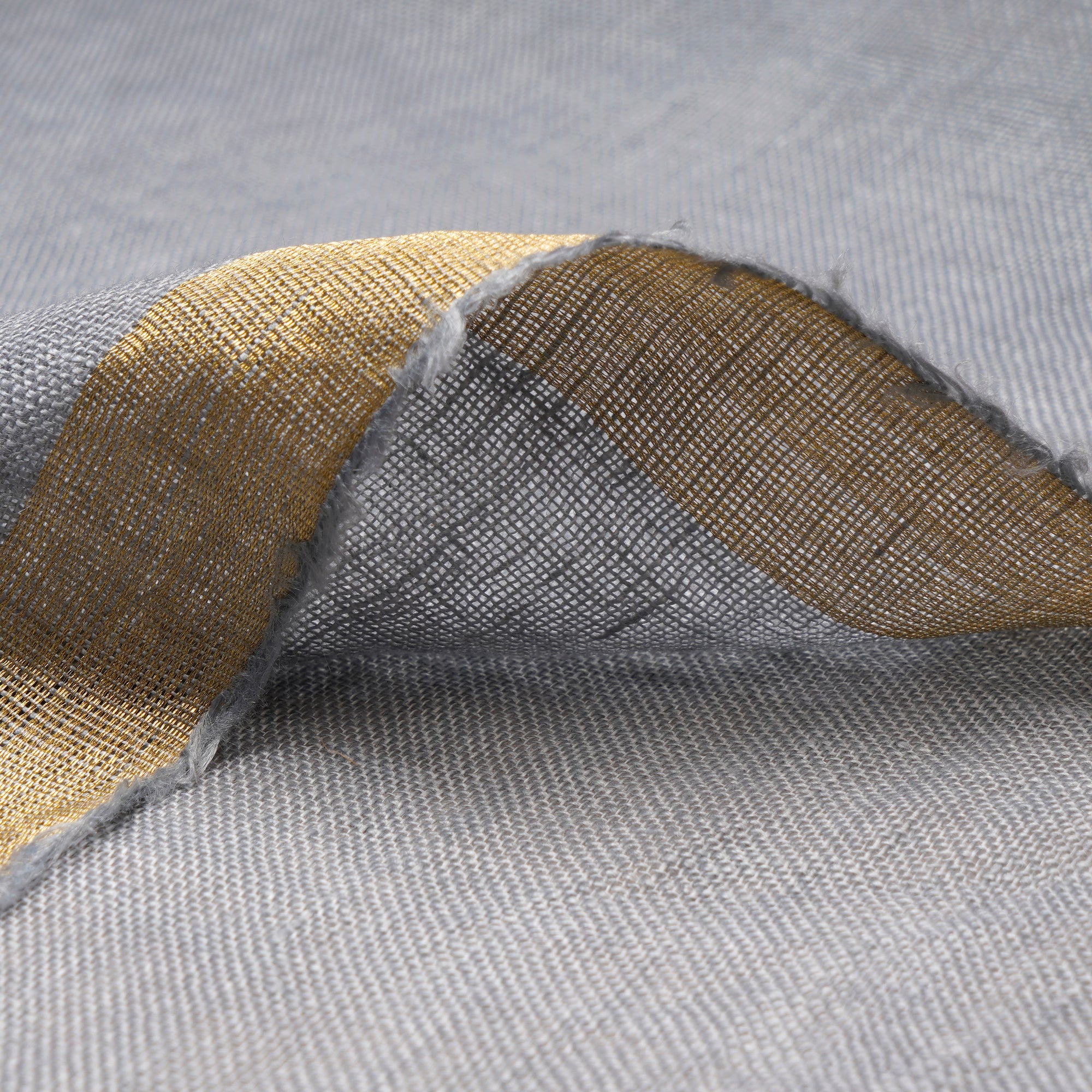 (Pre Cut 0.80 Mtr ) Grey Linen Fabric With Zari Border Fabric