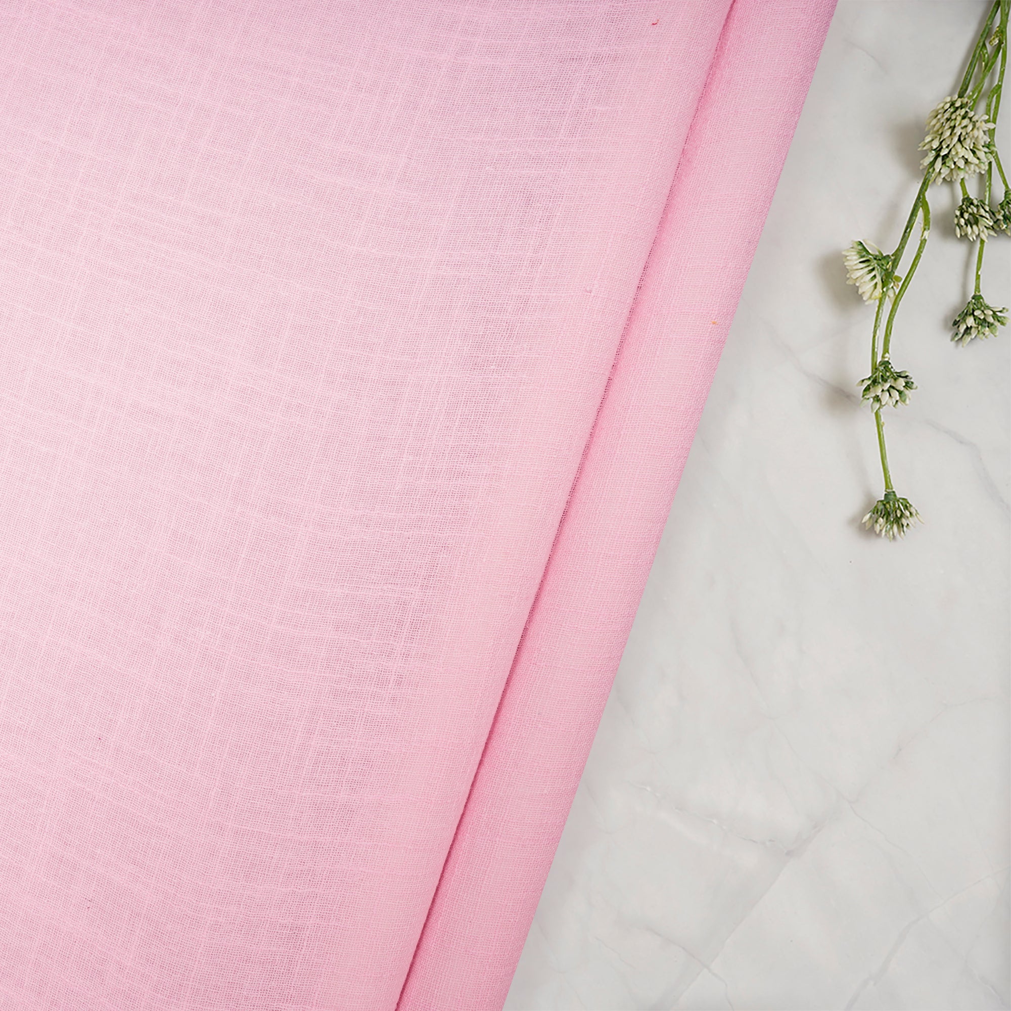 (Pre Cut 0.85 Mtr )Baby Pink Mill Dyed Cotton Viscose Slub Fabric